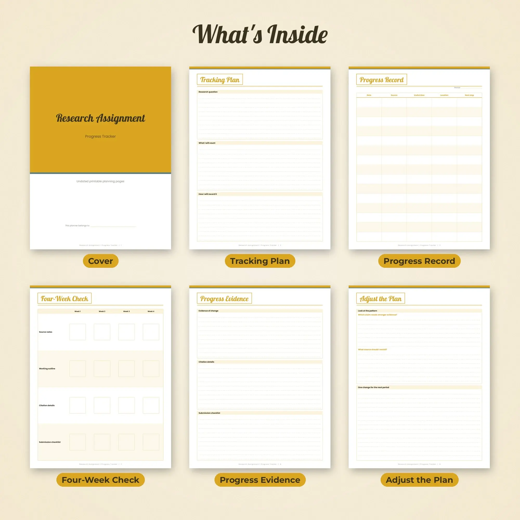 Research Assignment Progress Tracker Planner PDF - Mustard, preview 2 of 2