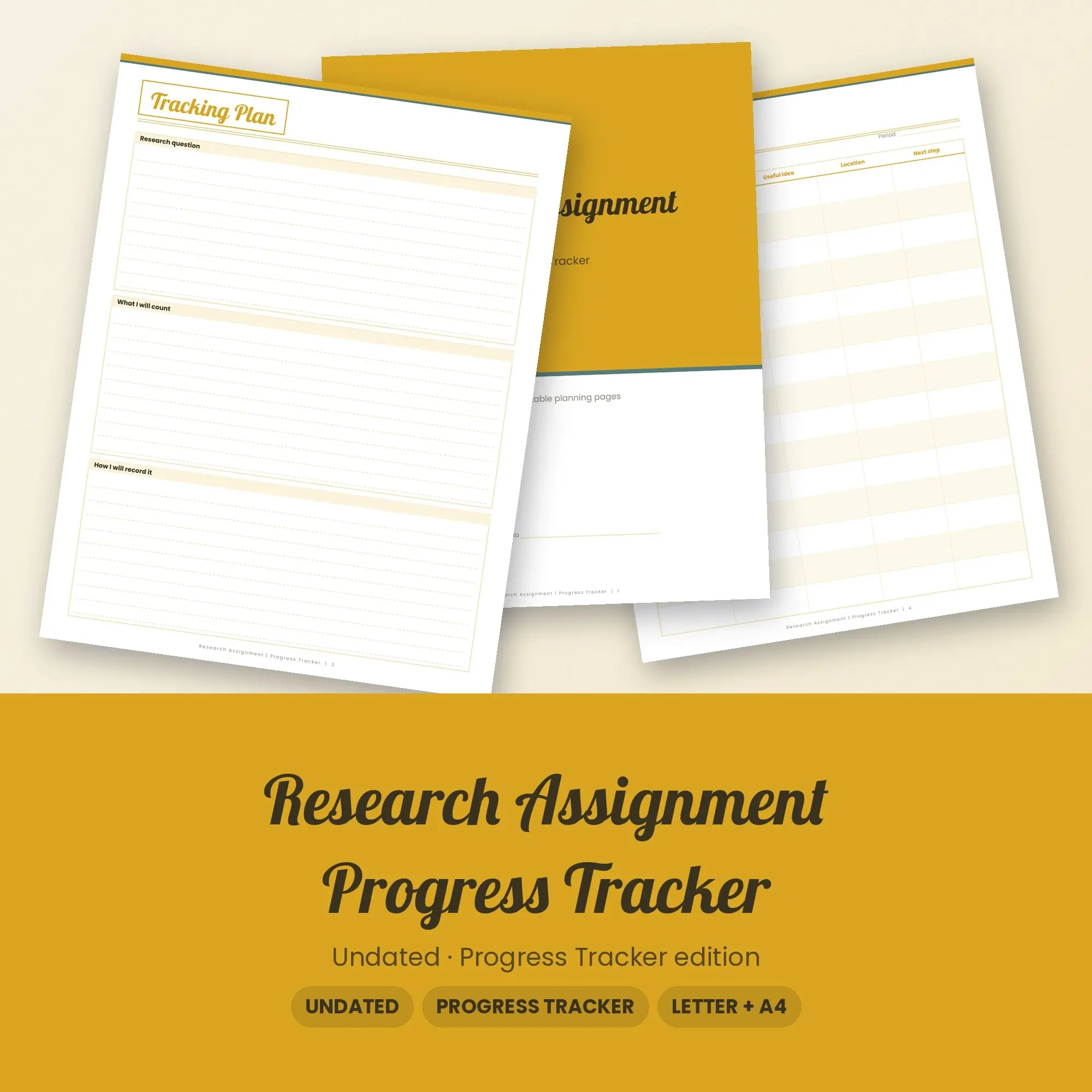 Research Assignment Progress Tracker Planner PDF - Mustard, preview 1 of 2