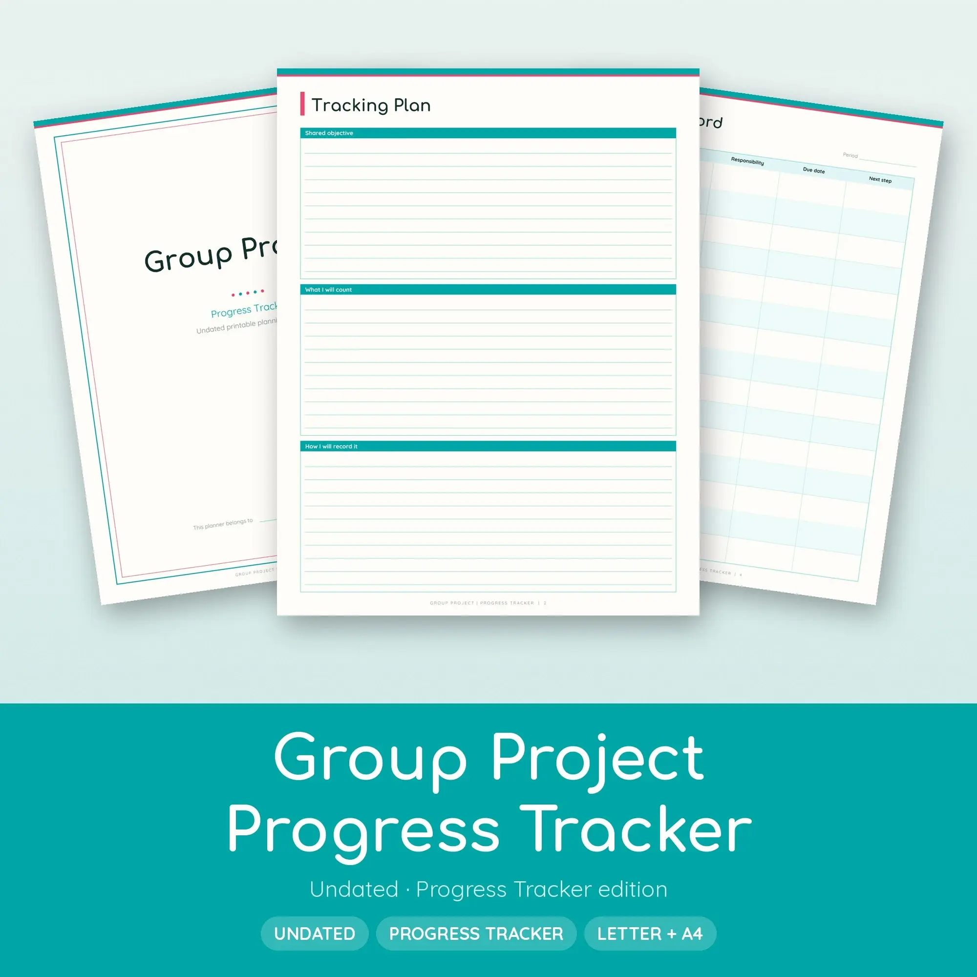 Group Project Progress Tracker Planner PDF - Aqua preview