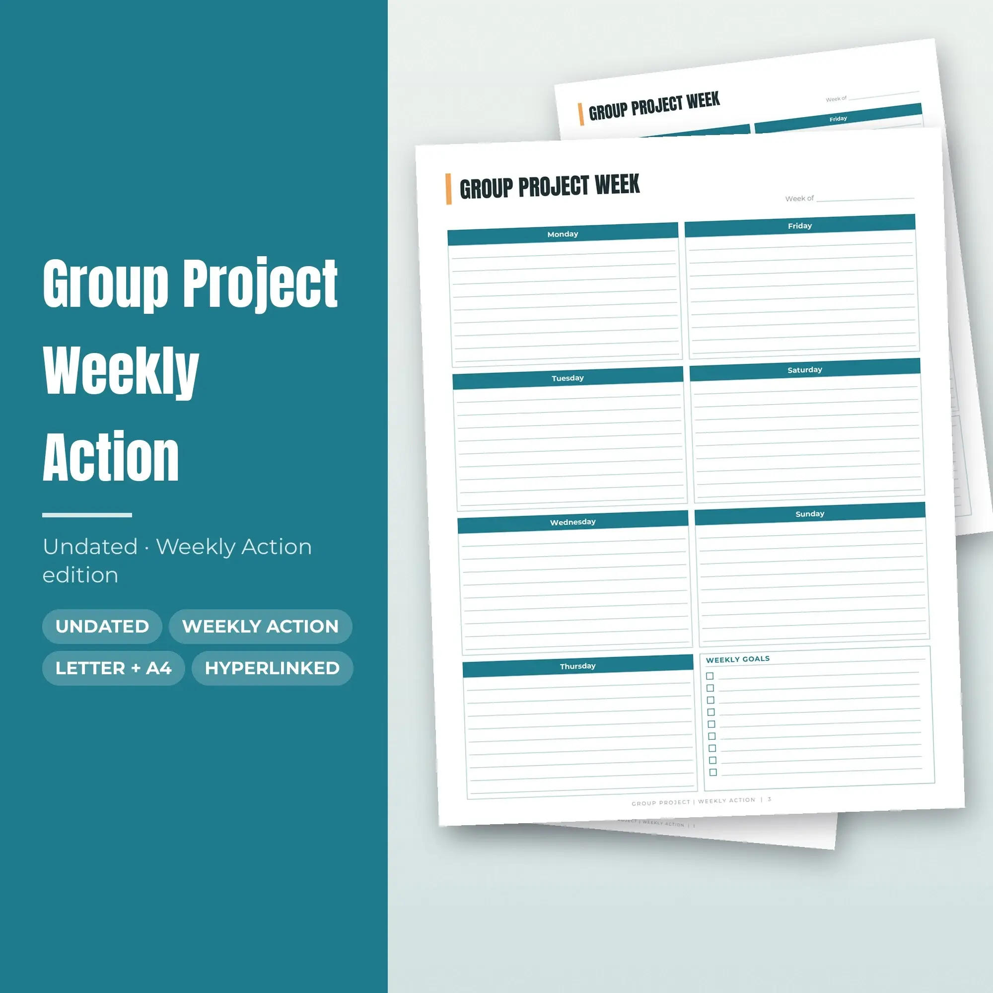 Group Project Weekly Action Planner PDF - Ocean Teal preview