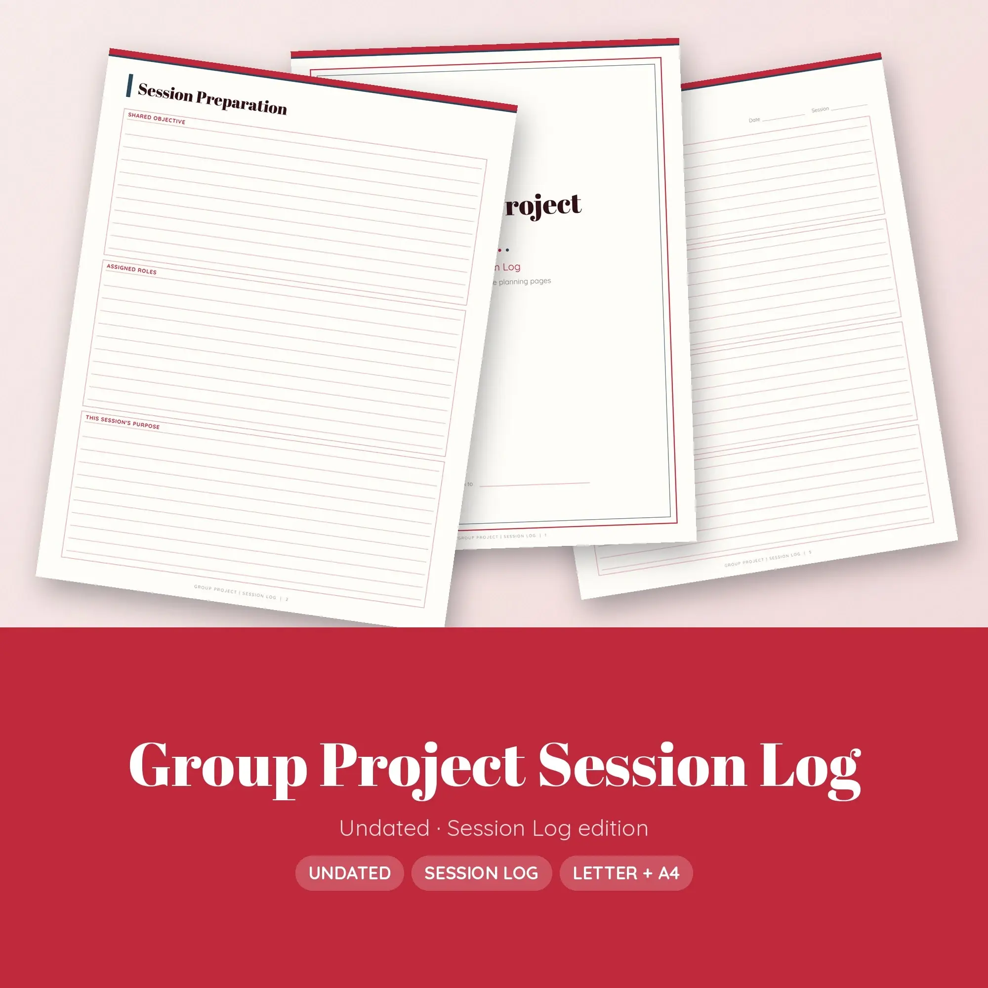 Group Project Session Log Planner PDF - Cherry preview
