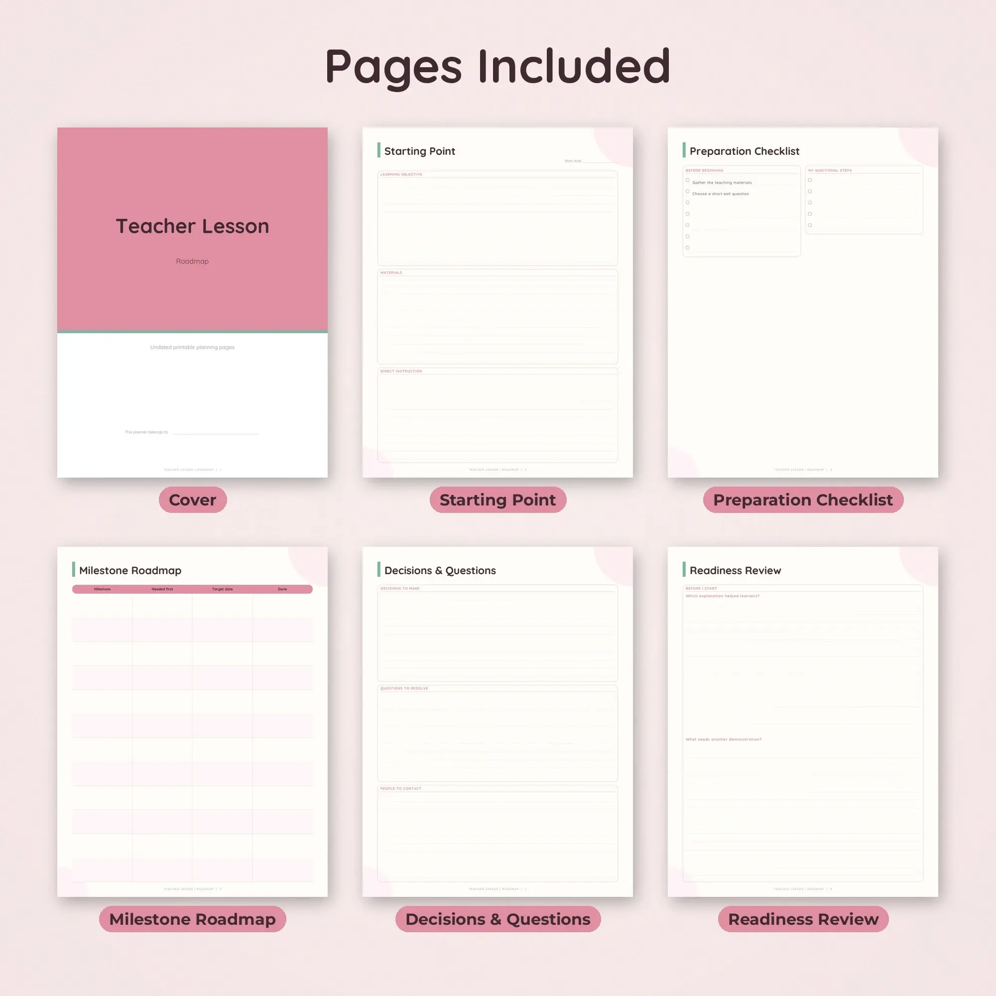 Teacher Lesson Roadmap Planner PDF - Blush, preview 2 of 2