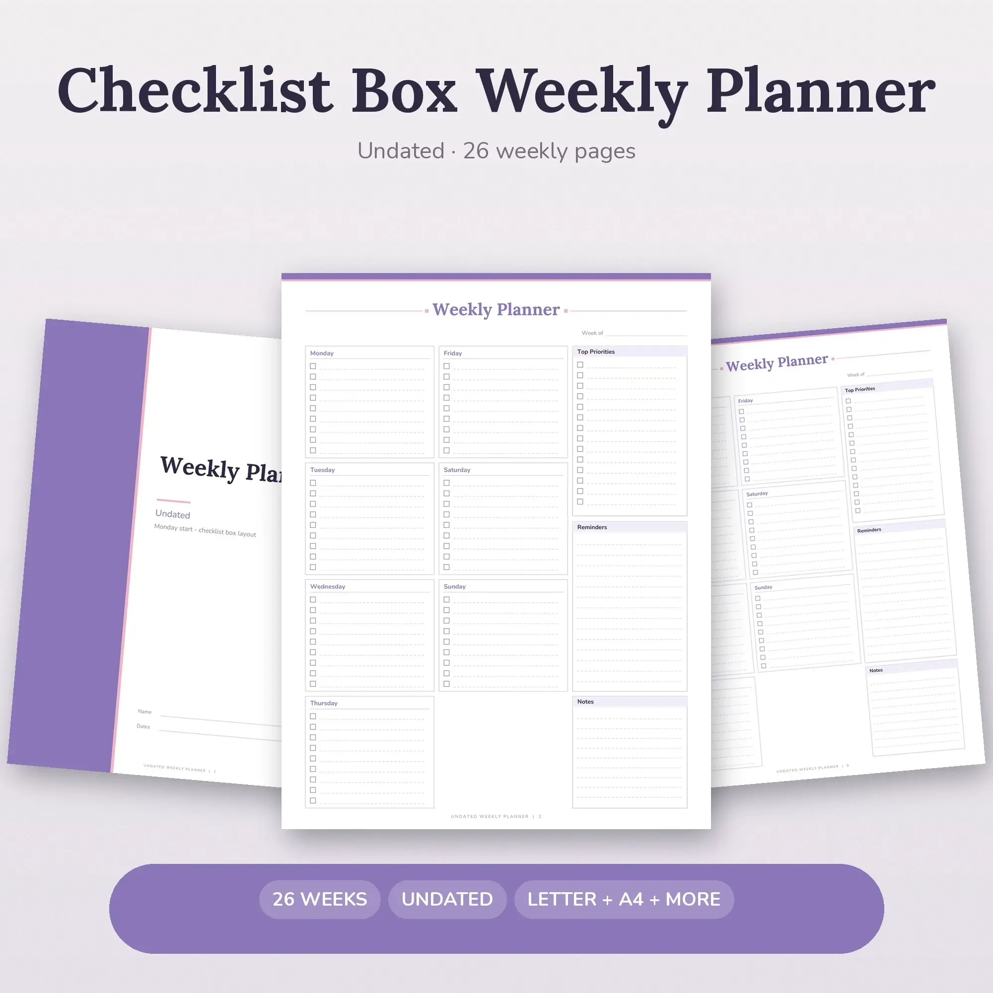 Printable Weekly Planner Undated Refined Lavender, 26 Weeks preview