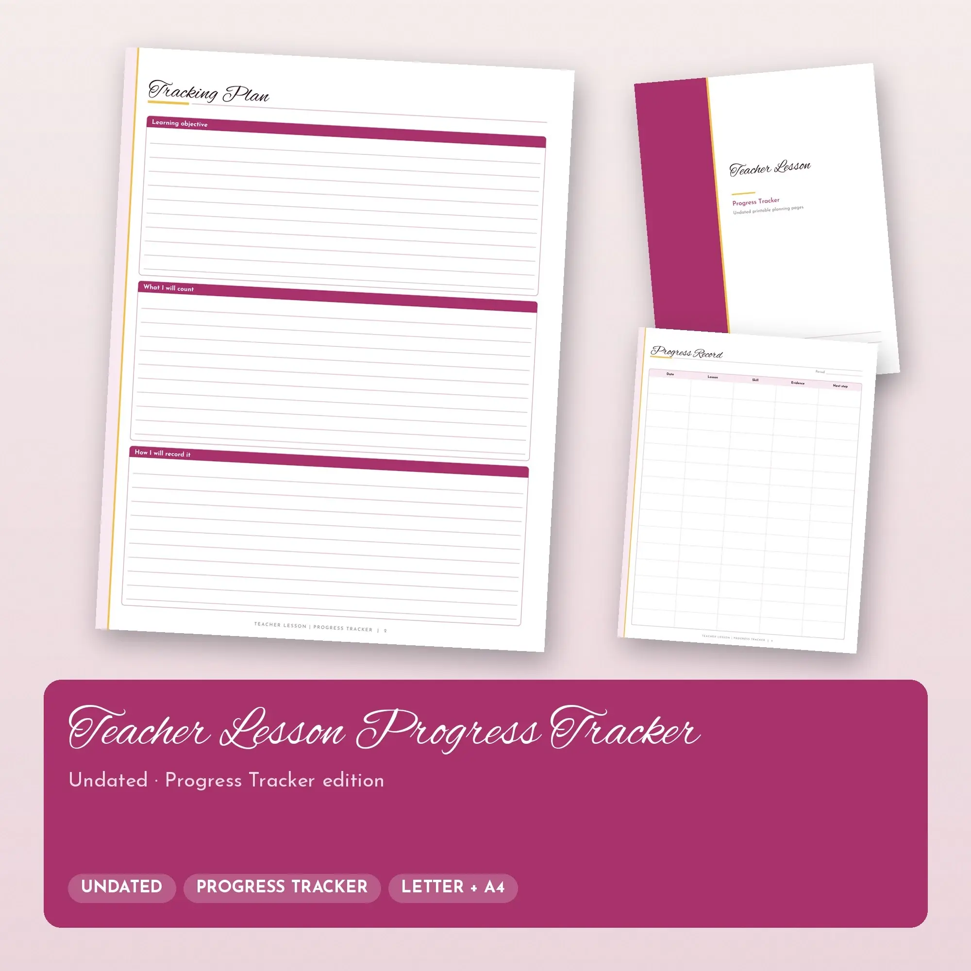 Teacher Lesson Progress Tracker Planner PDF - Berry preview