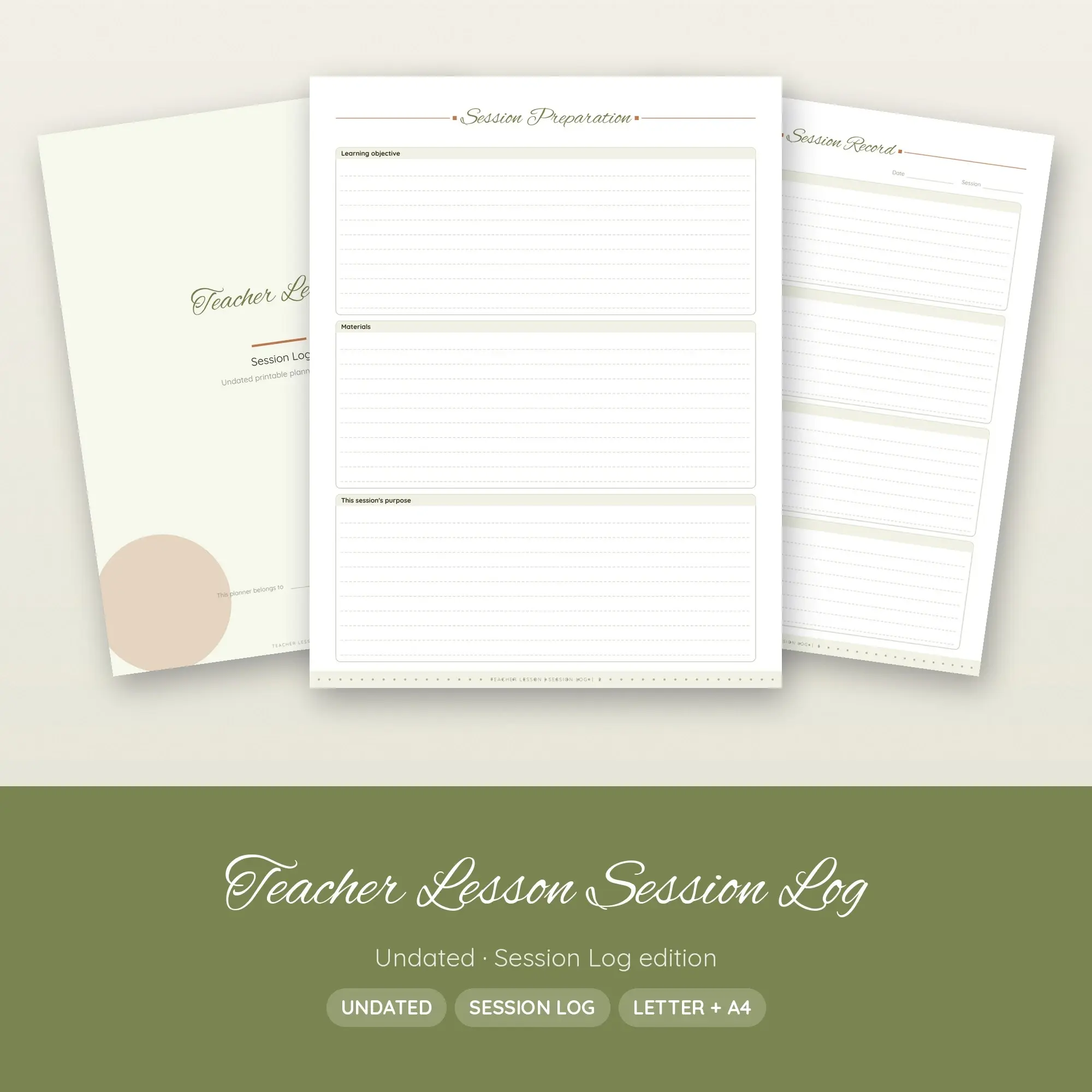Teacher Lesson Session Log Planner PDF - Olive preview
