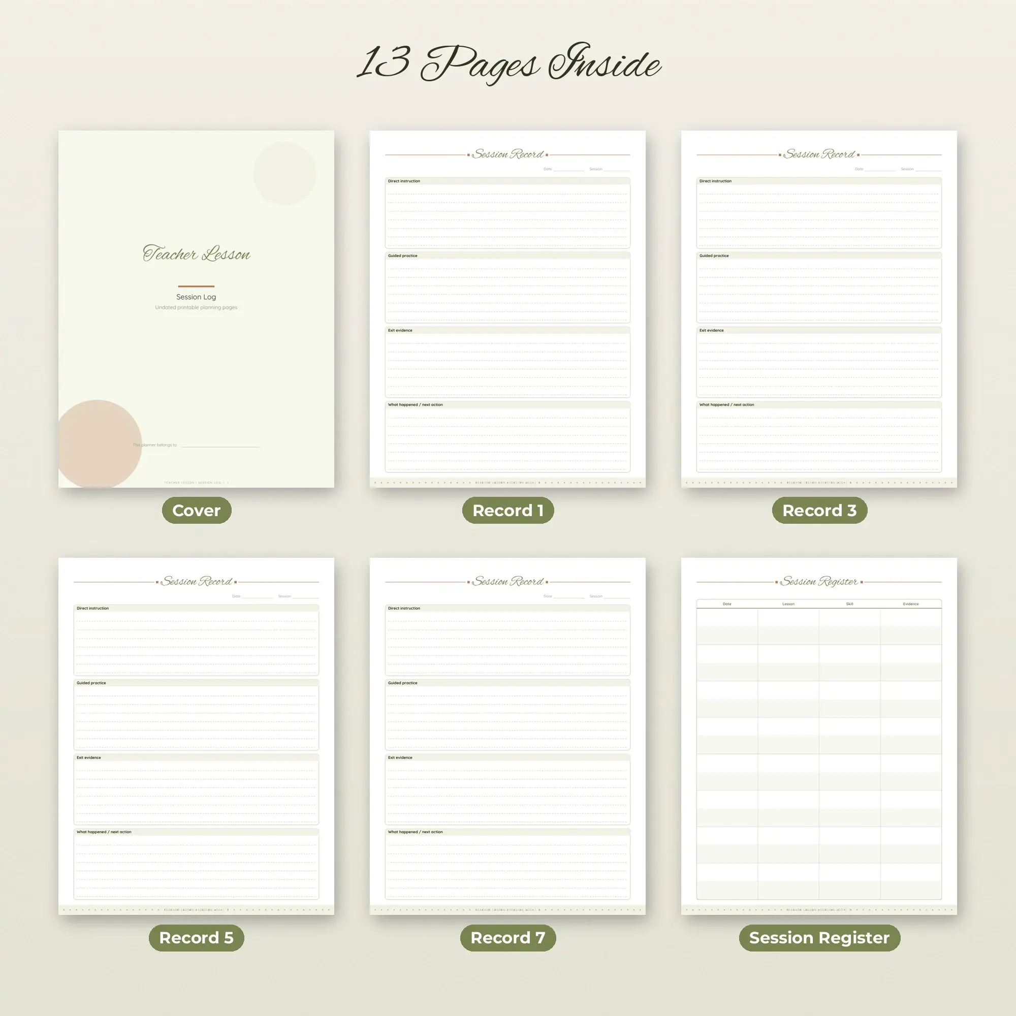 Teacher Lesson Session Log Planner PDF - Olive, preview 2 of 2