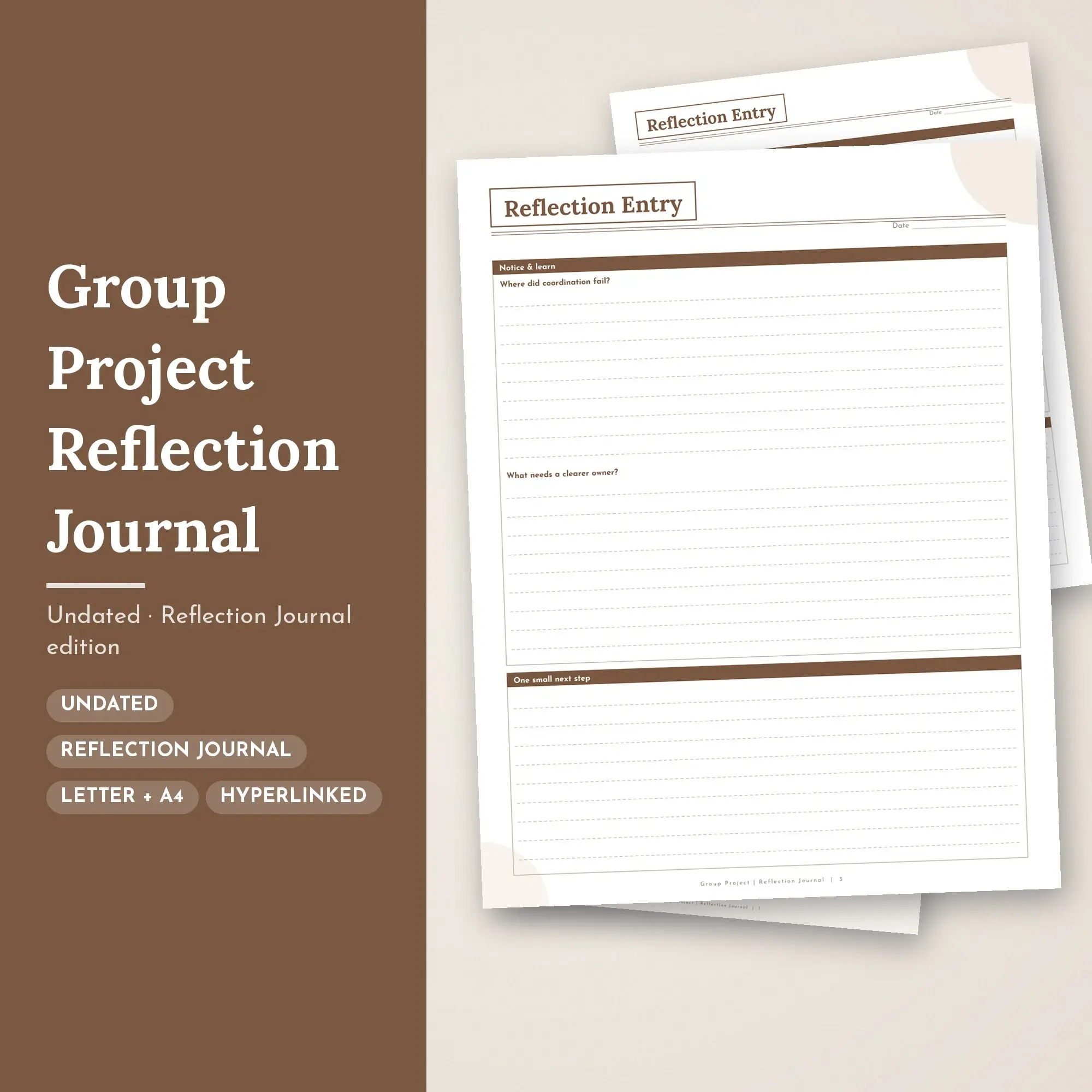 Group Project Reflection Journal Planner PDF - Cocoa preview