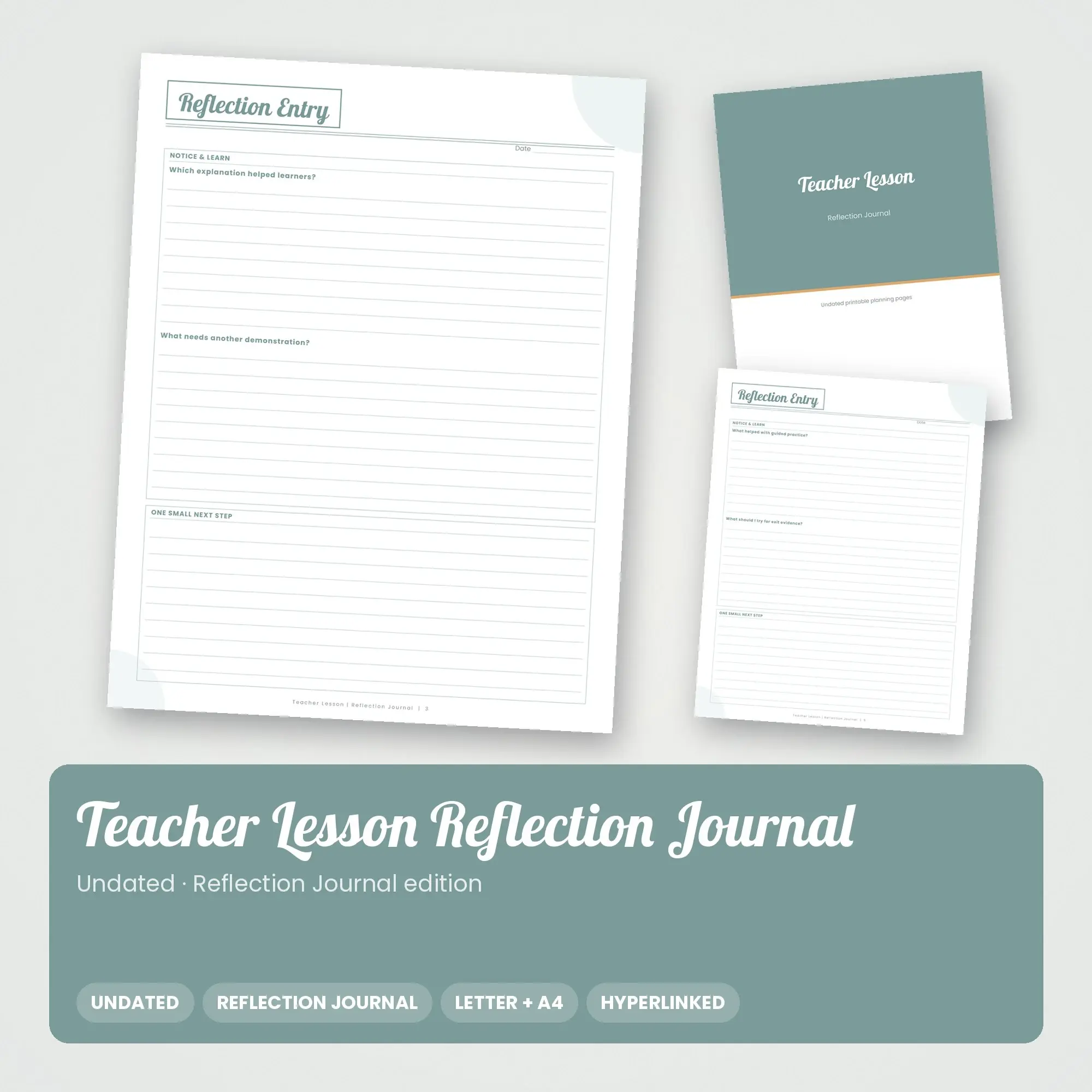 Teacher Lesson Reflection Journal Planner PDF - Seafoam preview