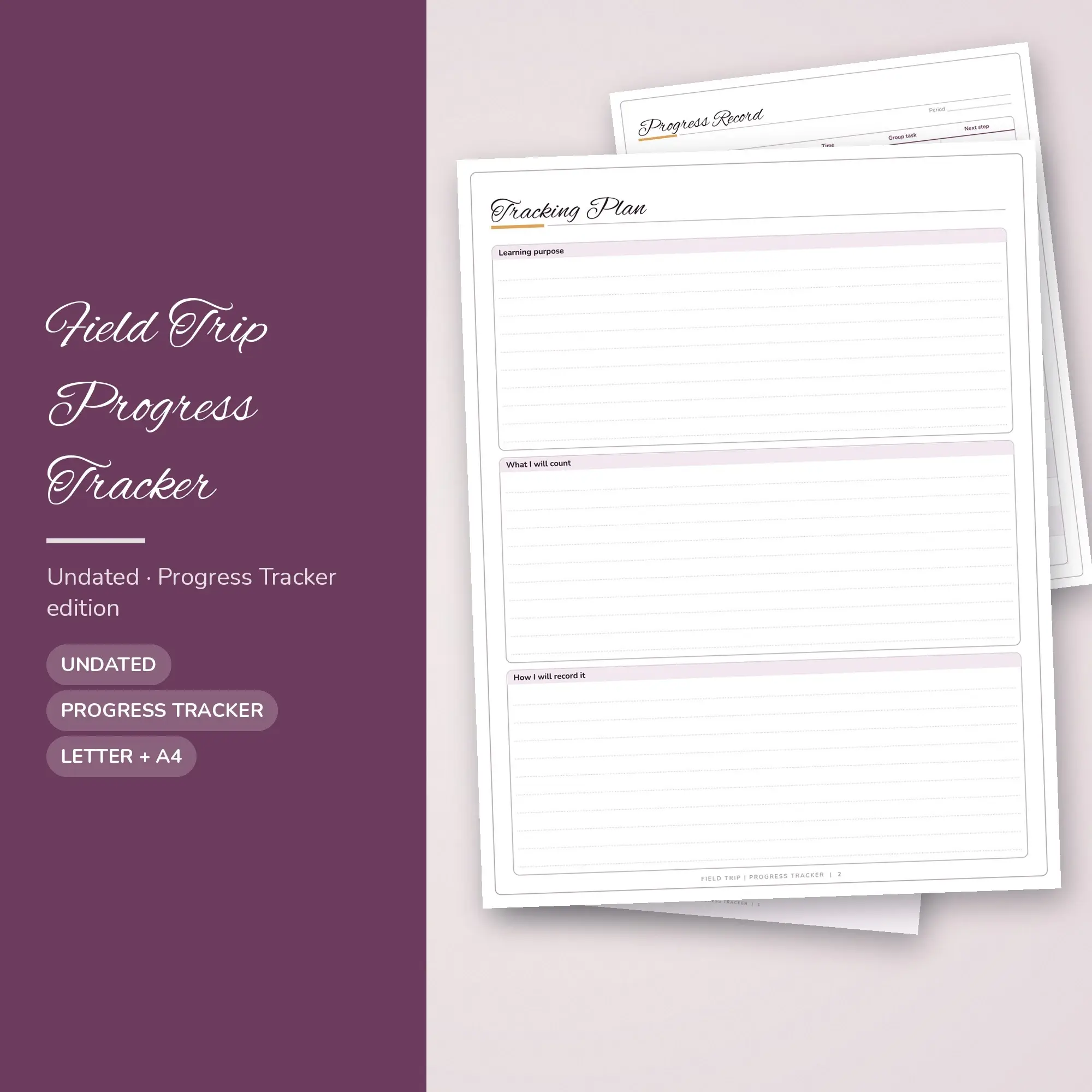 Field Trip Progress Tracker Planner PDF - Plum preview