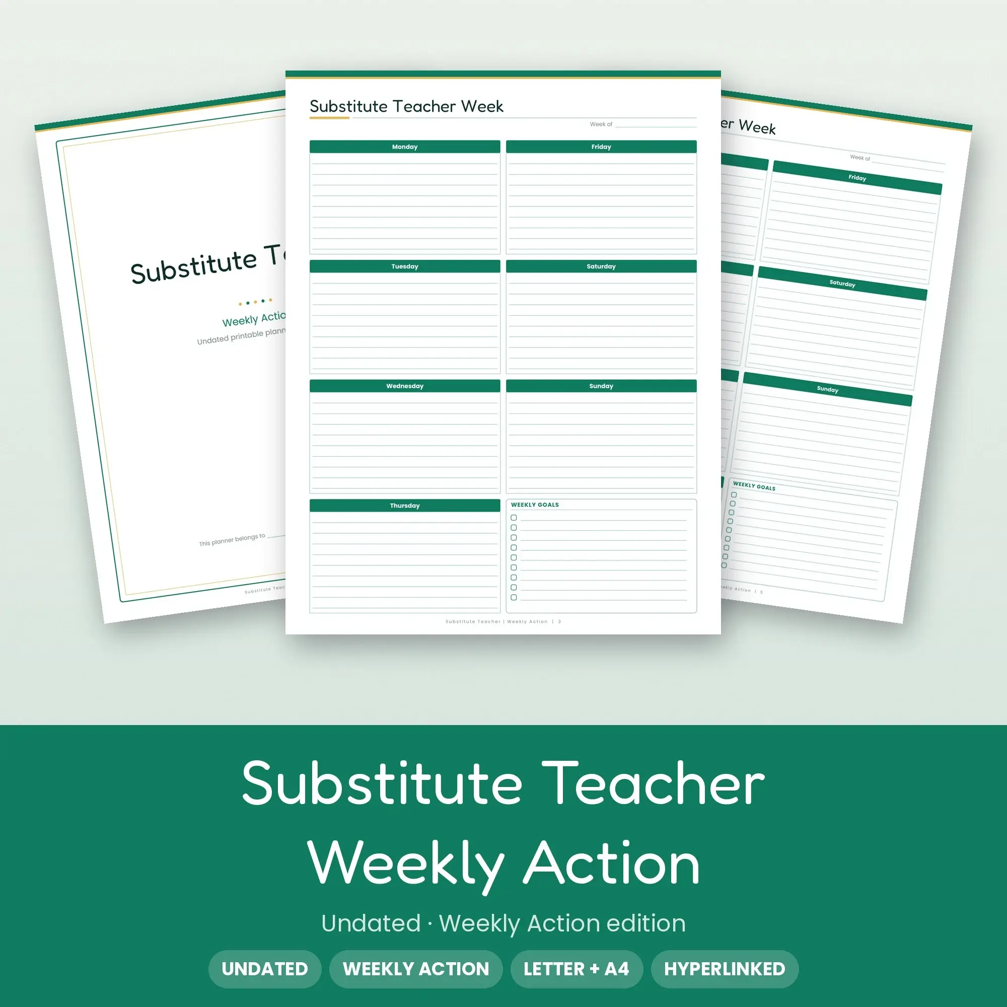 Substitute Teacher Weekly Action Planner PDF - Emerald preview