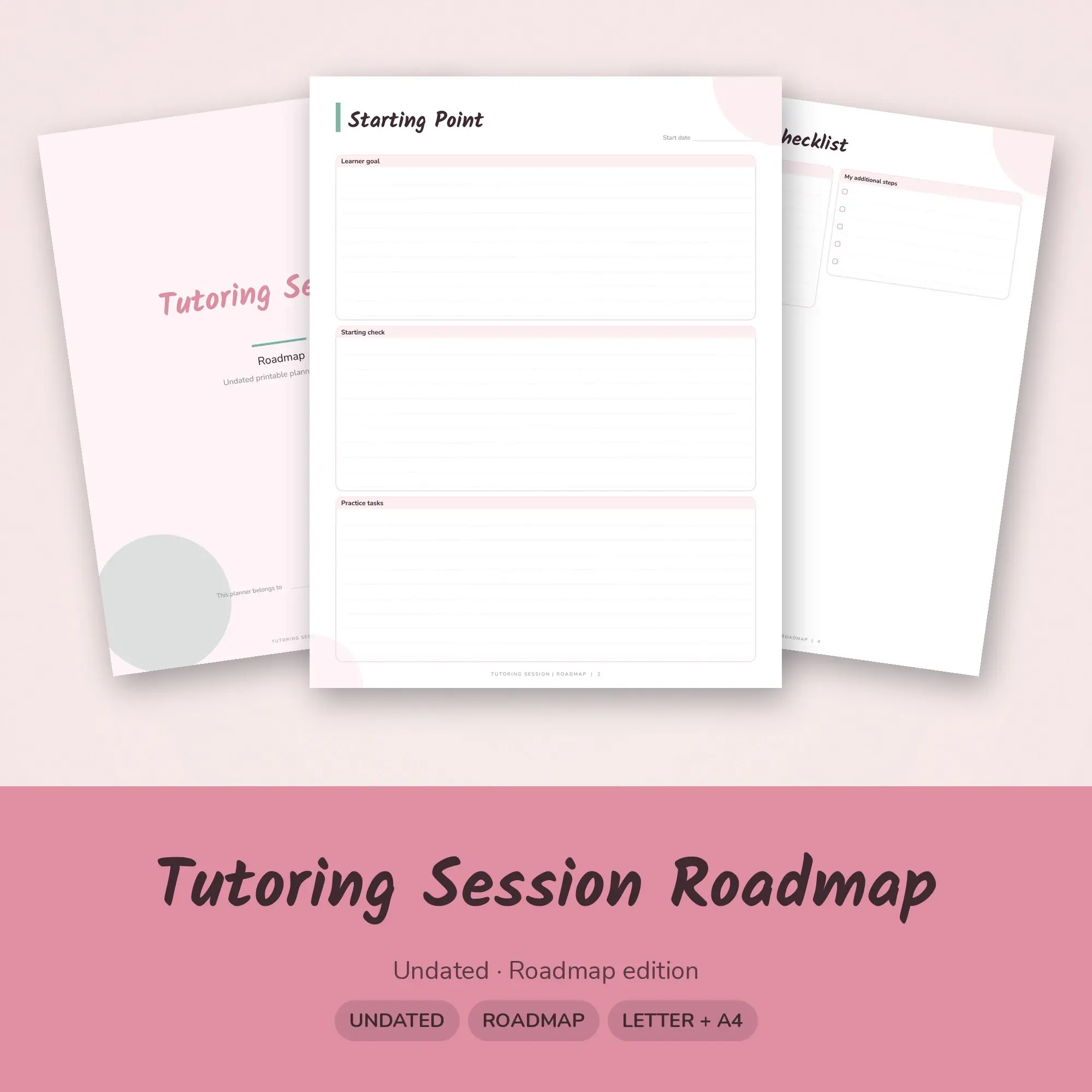 Tutoring Session Roadmap Planner PDF - Blush preview