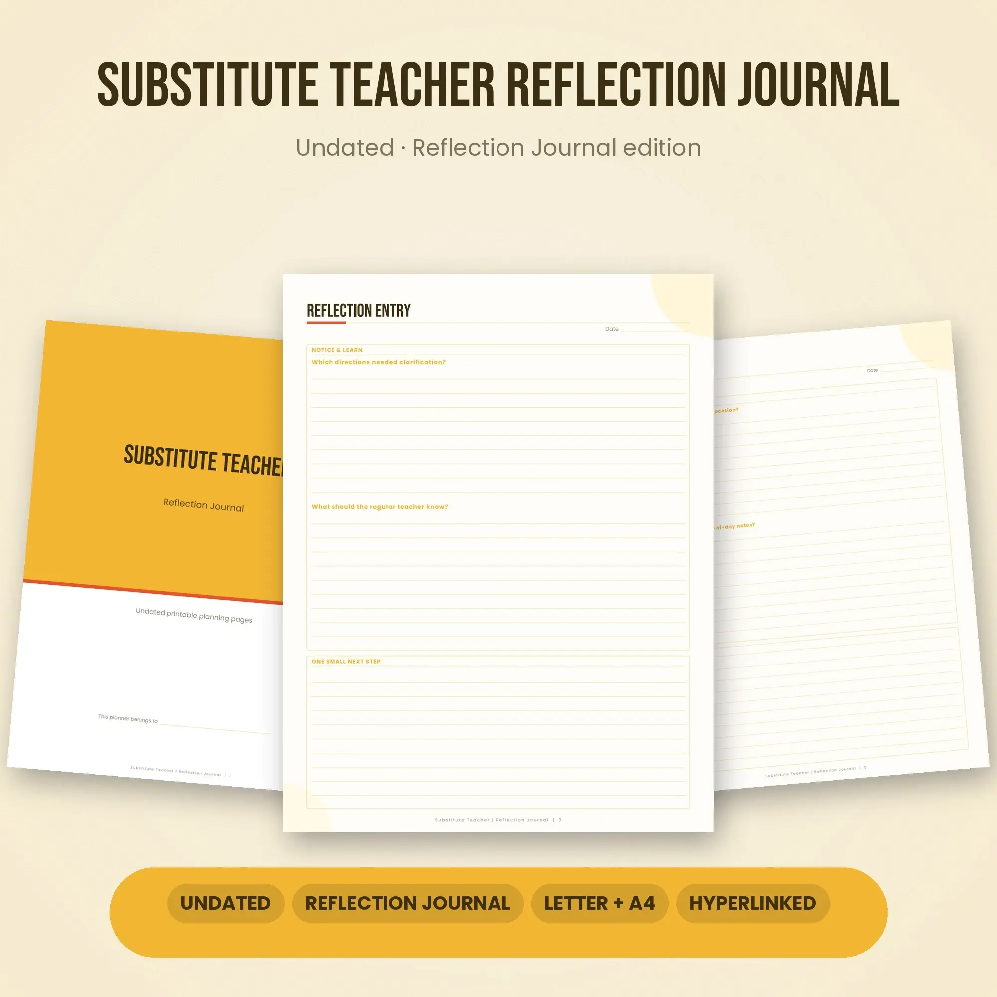 Substitute Teacher Reflection Journal Planner PDF - Sunshine preview