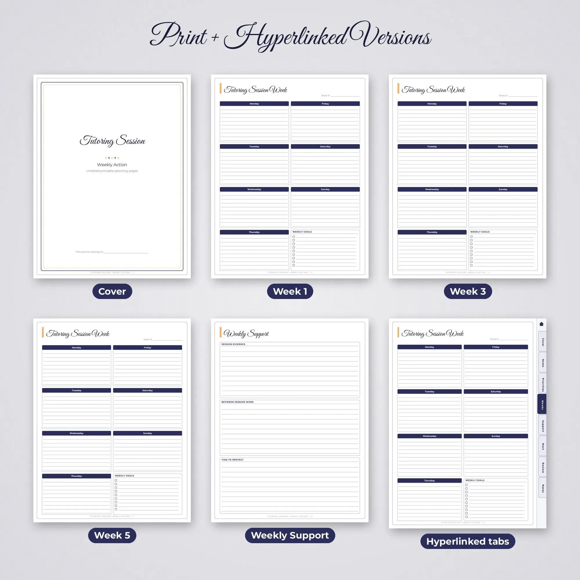 Tutoring Session Weekly Action Planner PDF - Midnight, preview 2 of 2