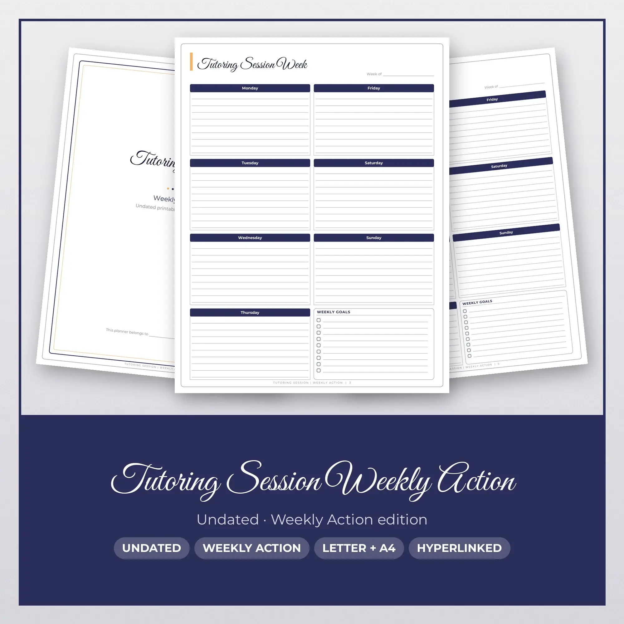 Tutoring Session Weekly Action Planner PDF - Midnight preview