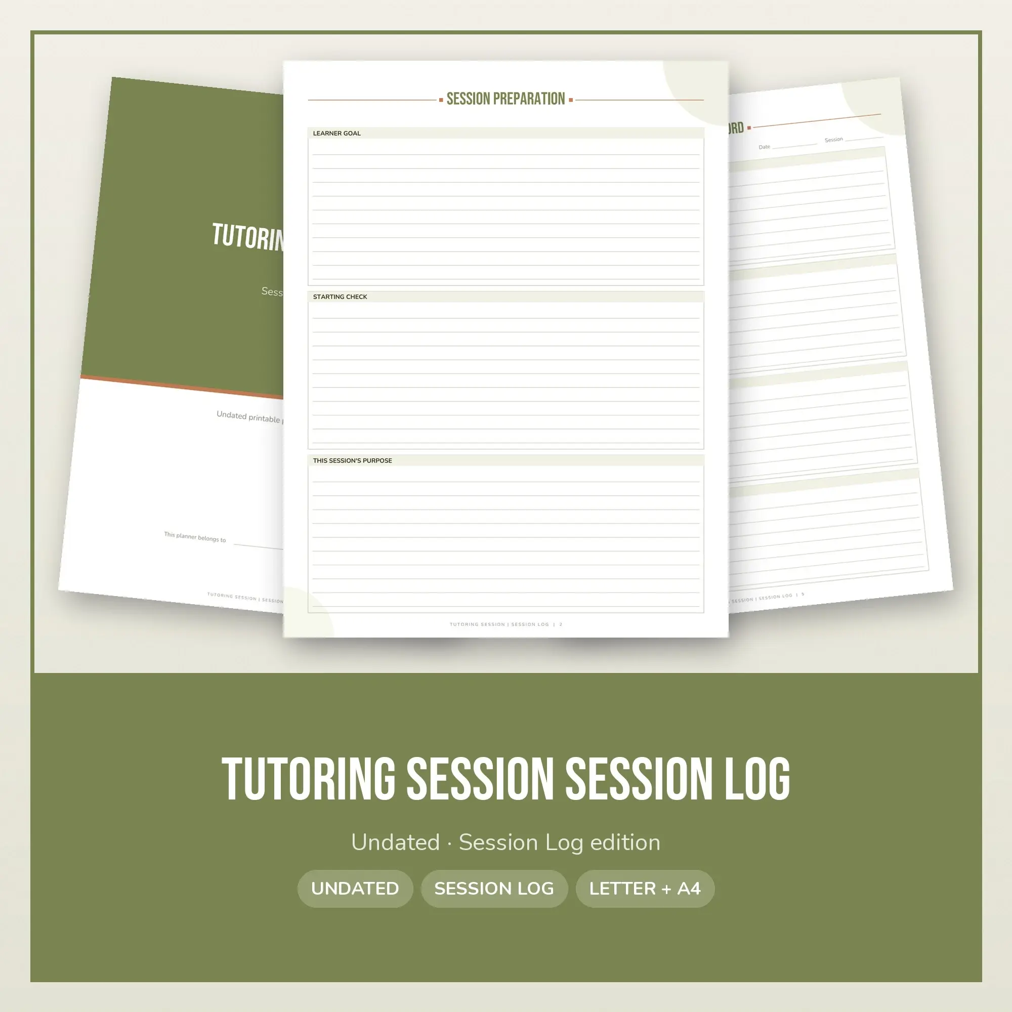 Tutoring Session Session Log Planner PDF - Olive preview