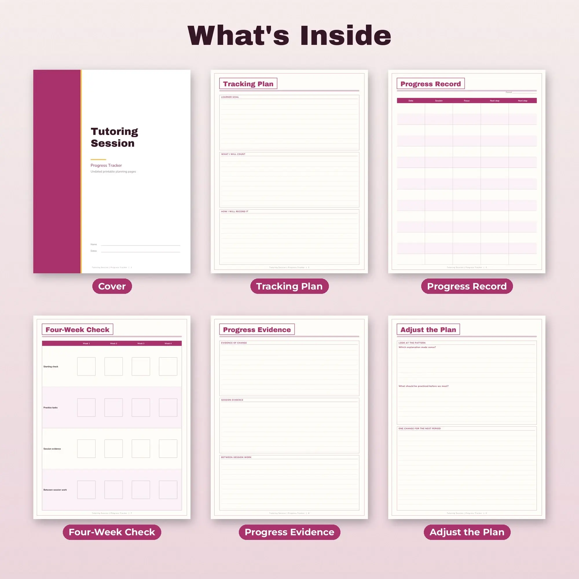 Tutoring Session Progress Tracker Planner PDF - Berry, preview 2 of 2