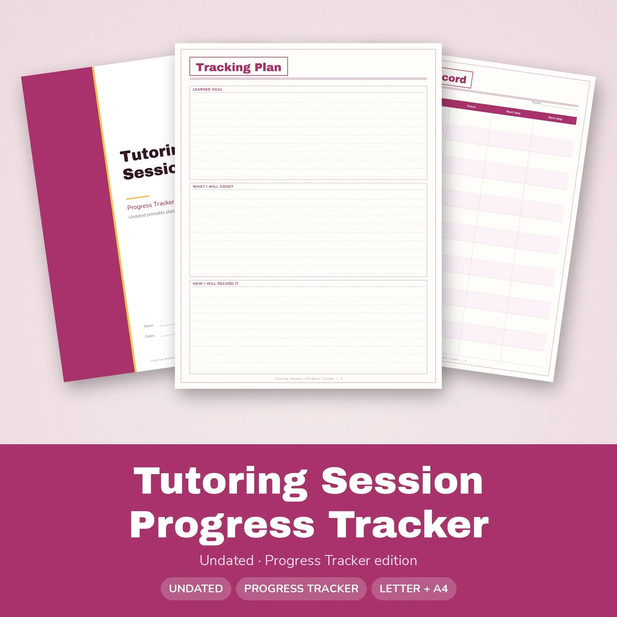 Tutoring Session Progress Tracker Planner PDF - Berry preview