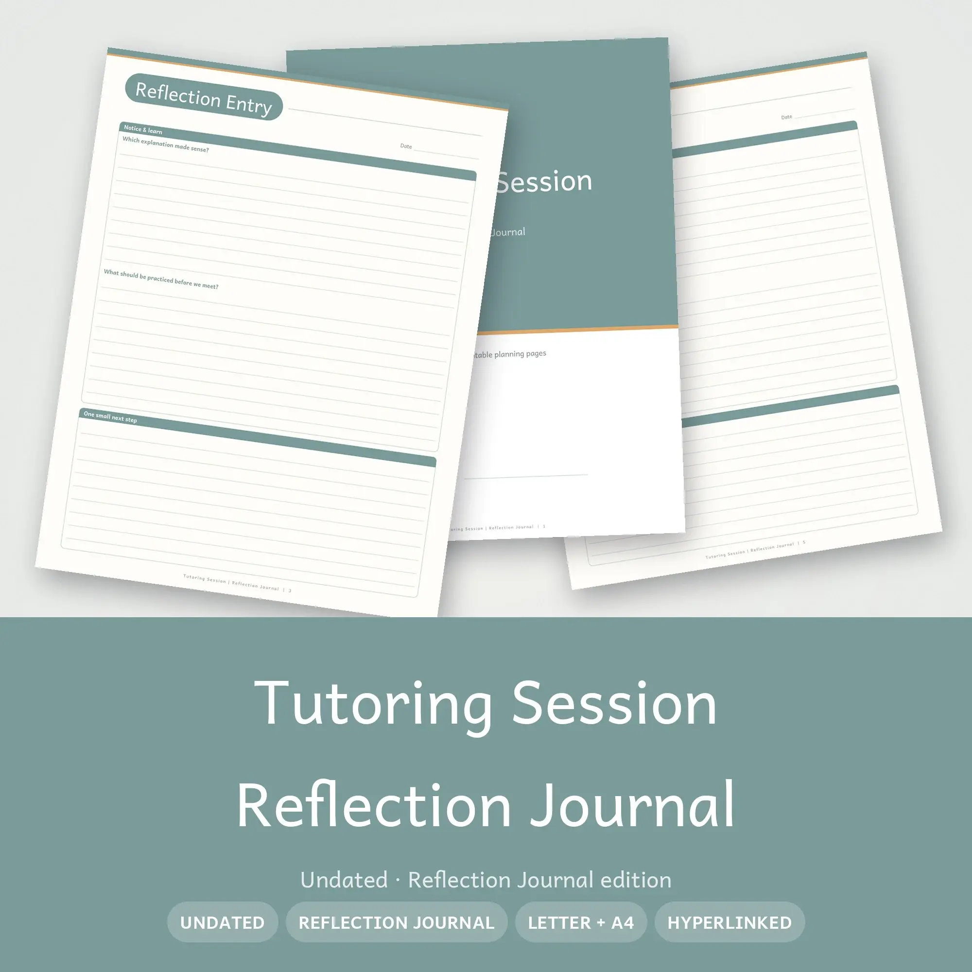 Tutoring Session Reflection Journal Planner PDF - Seafoam preview