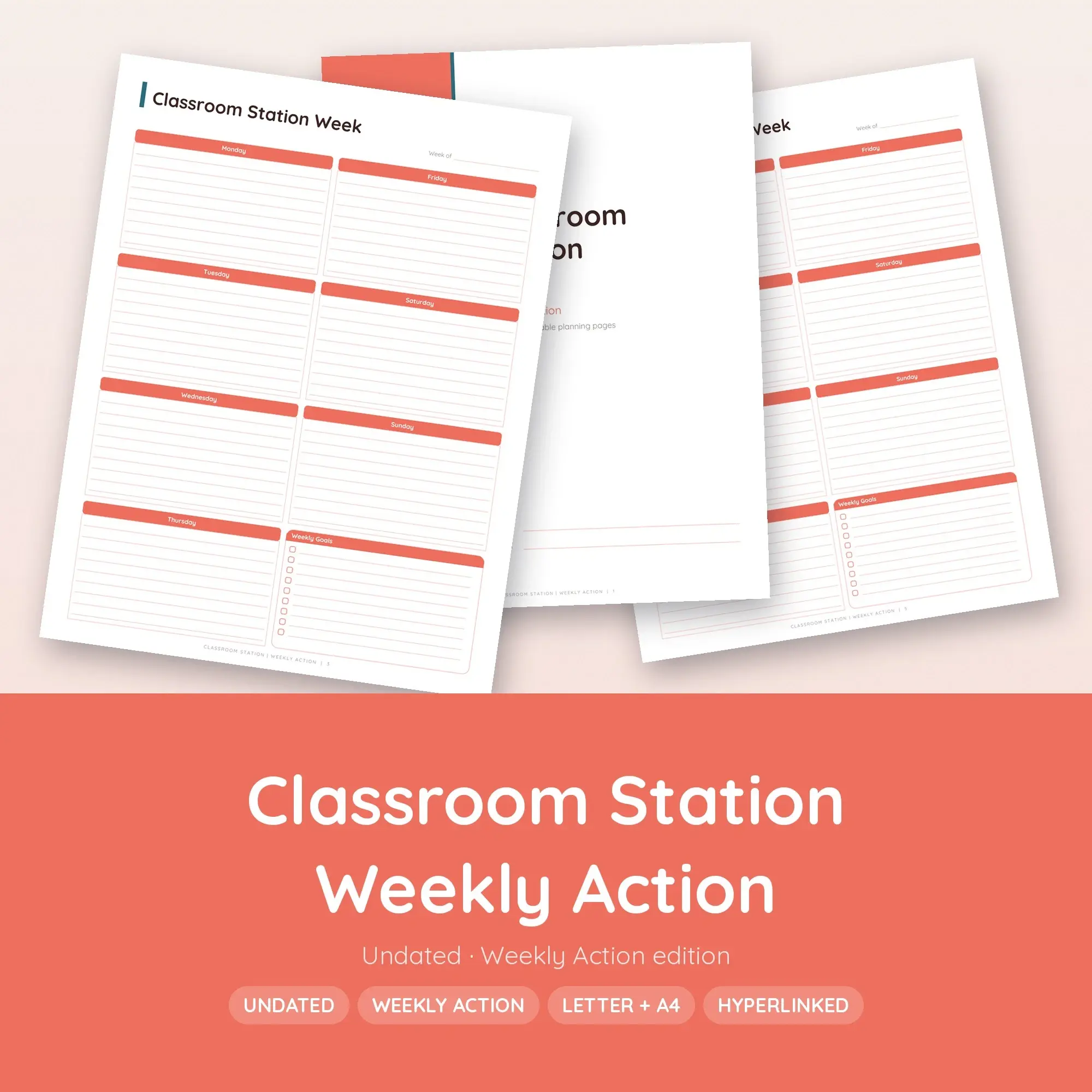 Classroom Station Weekly Action Planner PDF - Coral preview