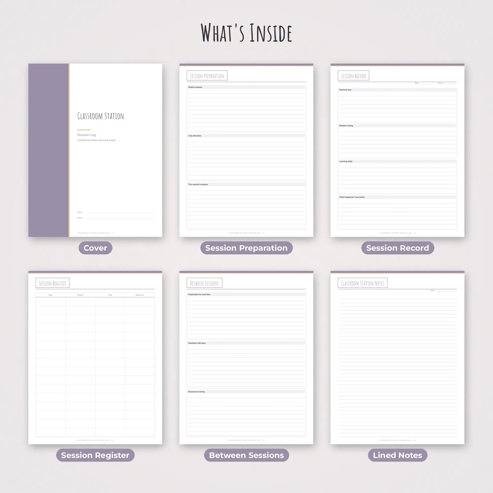 Classroom Station Session Log Planner PDF - Lilac, preview 2 of 2