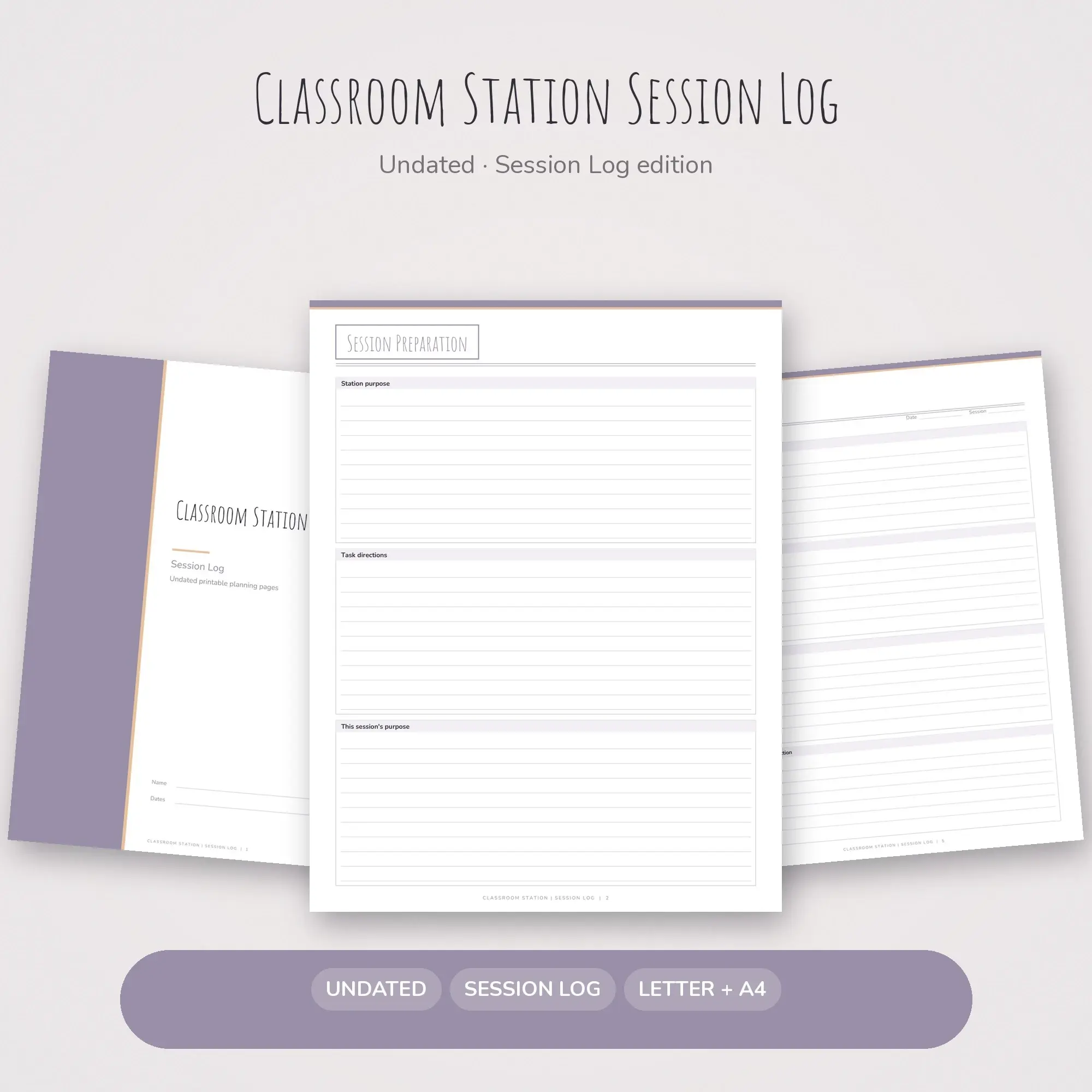 Classroom Station Session Log Planner PDF - Lilac preview