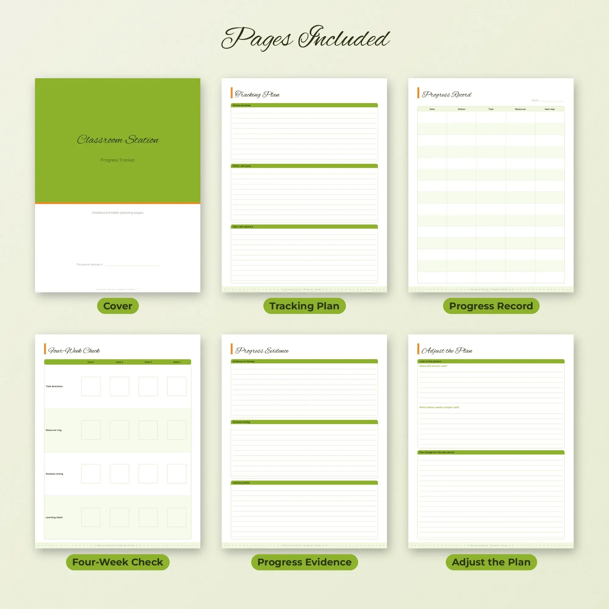 Classroom Station Progress Tracker Planner PDF - Lime, preview 2 of 2