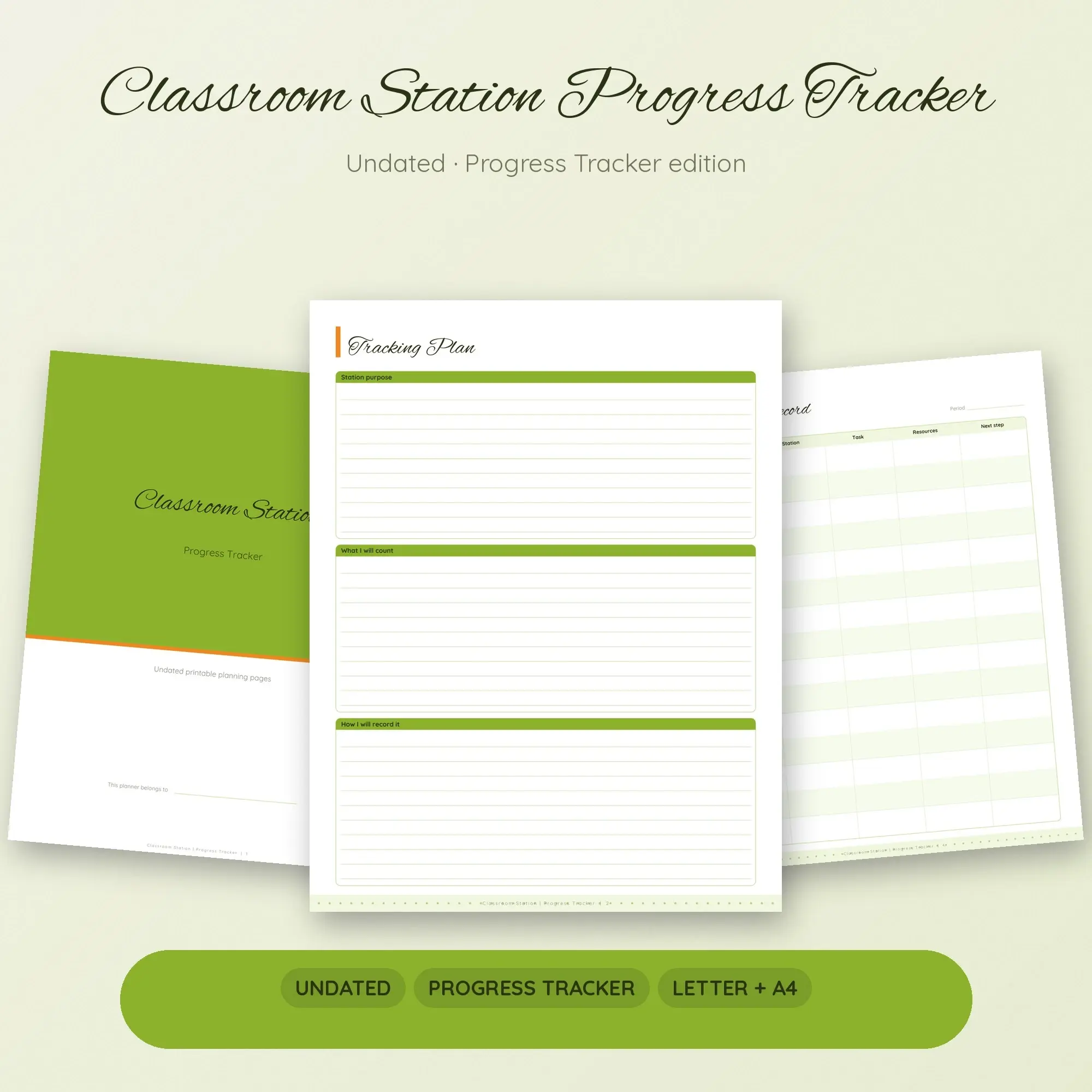 Classroom Station Progress Tracker Planner PDF - Lime preview