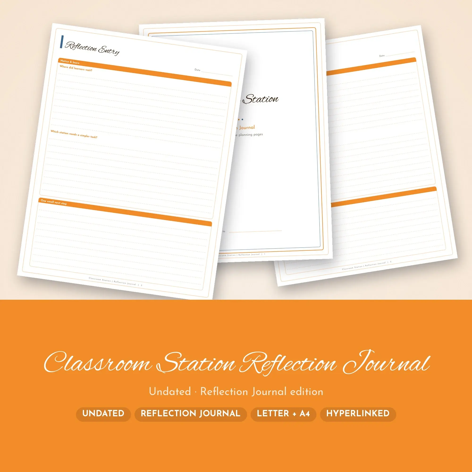 Classroom Station Reflection Journal Planner PDF - Tangerine preview