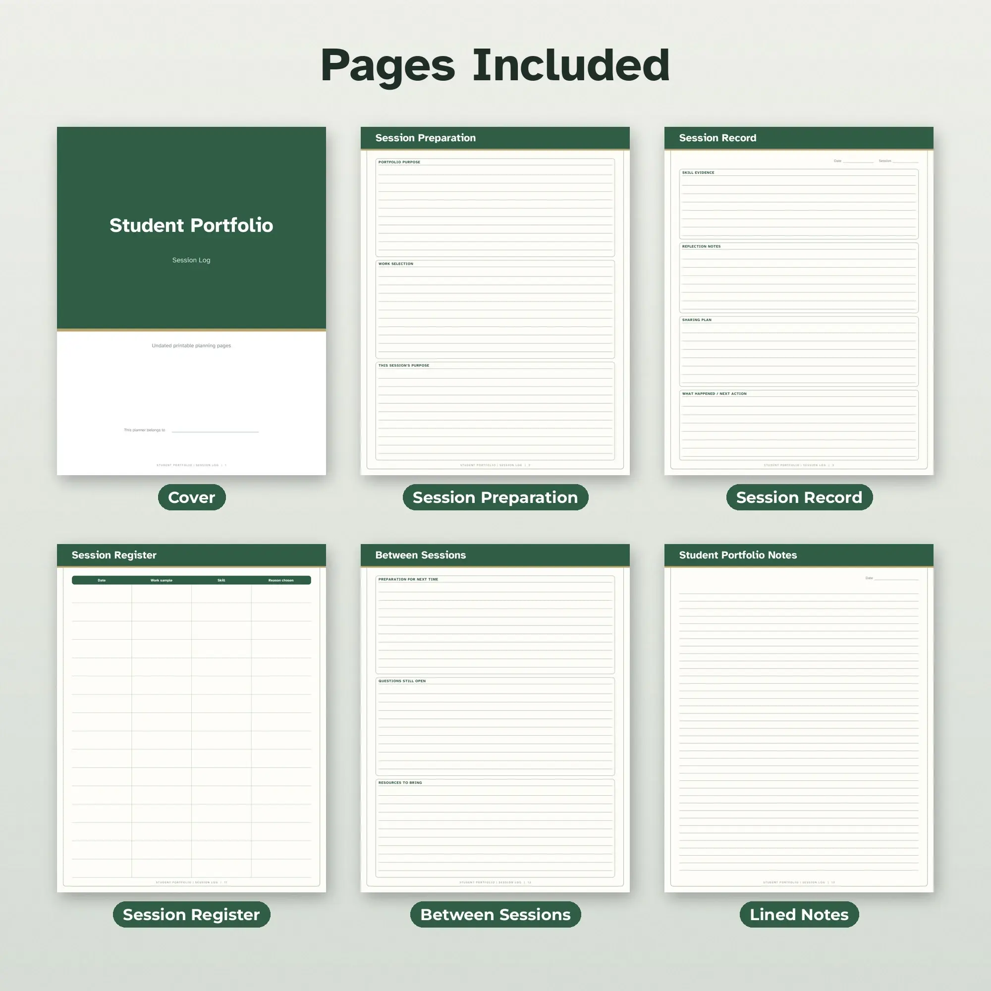 Student Portfolio Session Log Planner PDF - Forest, preview 2 of 2