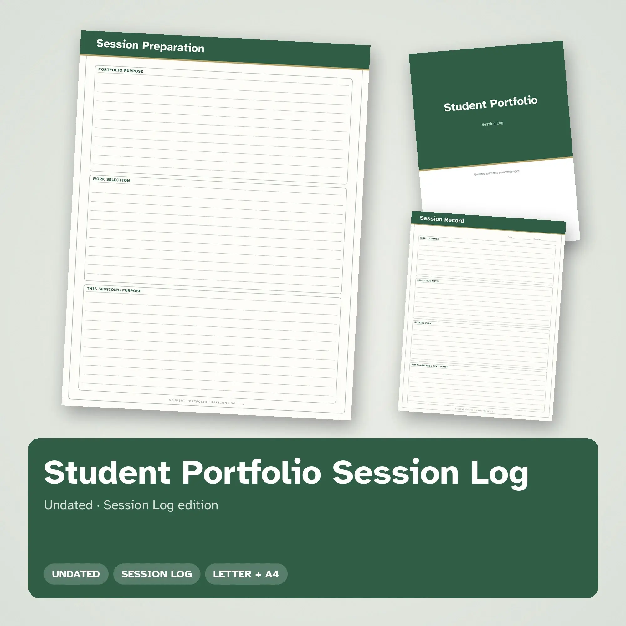 Student Portfolio Session Log Planner PDF - Forest preview