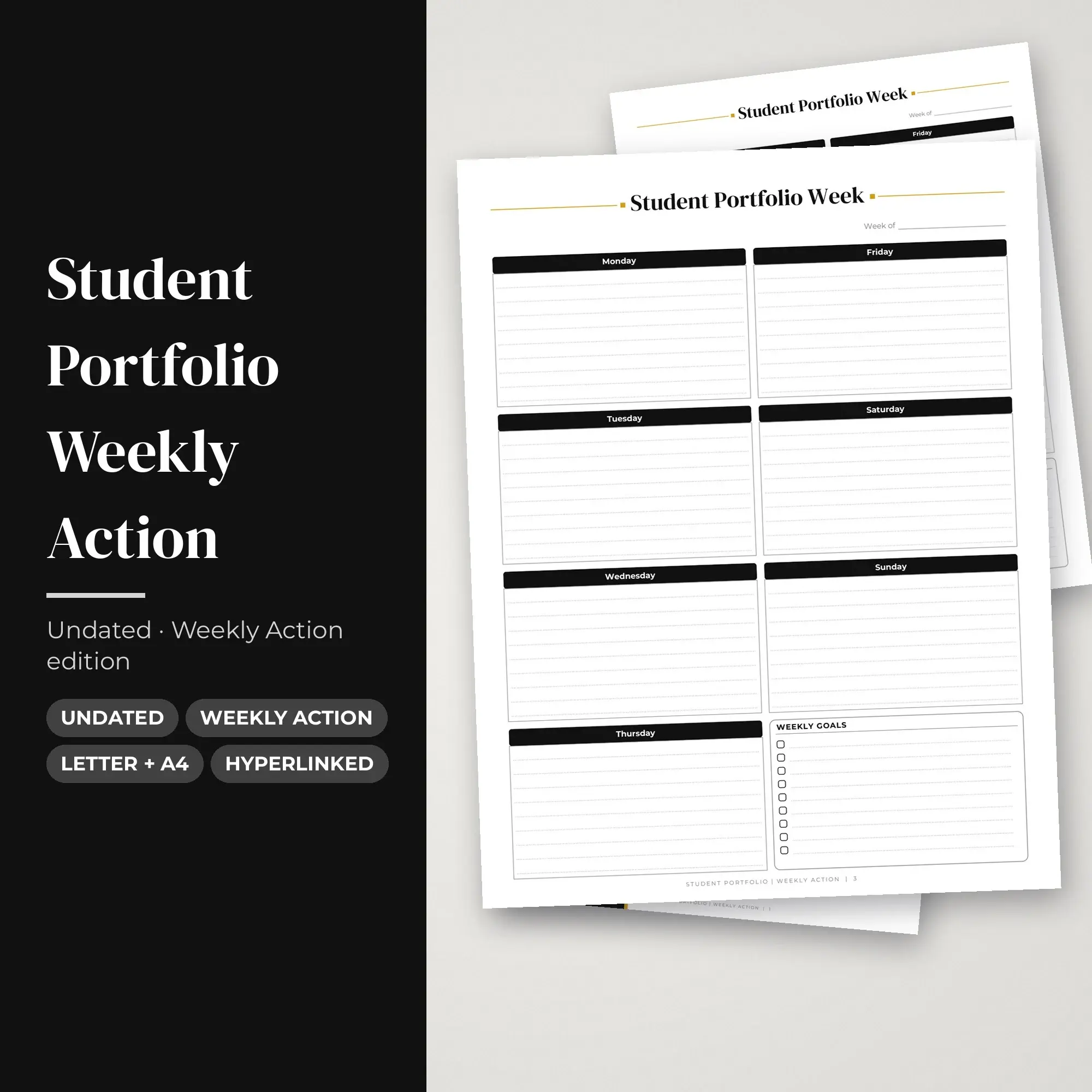 Student Portfolio Weekly Action Planner PDF - Ink Black preview
