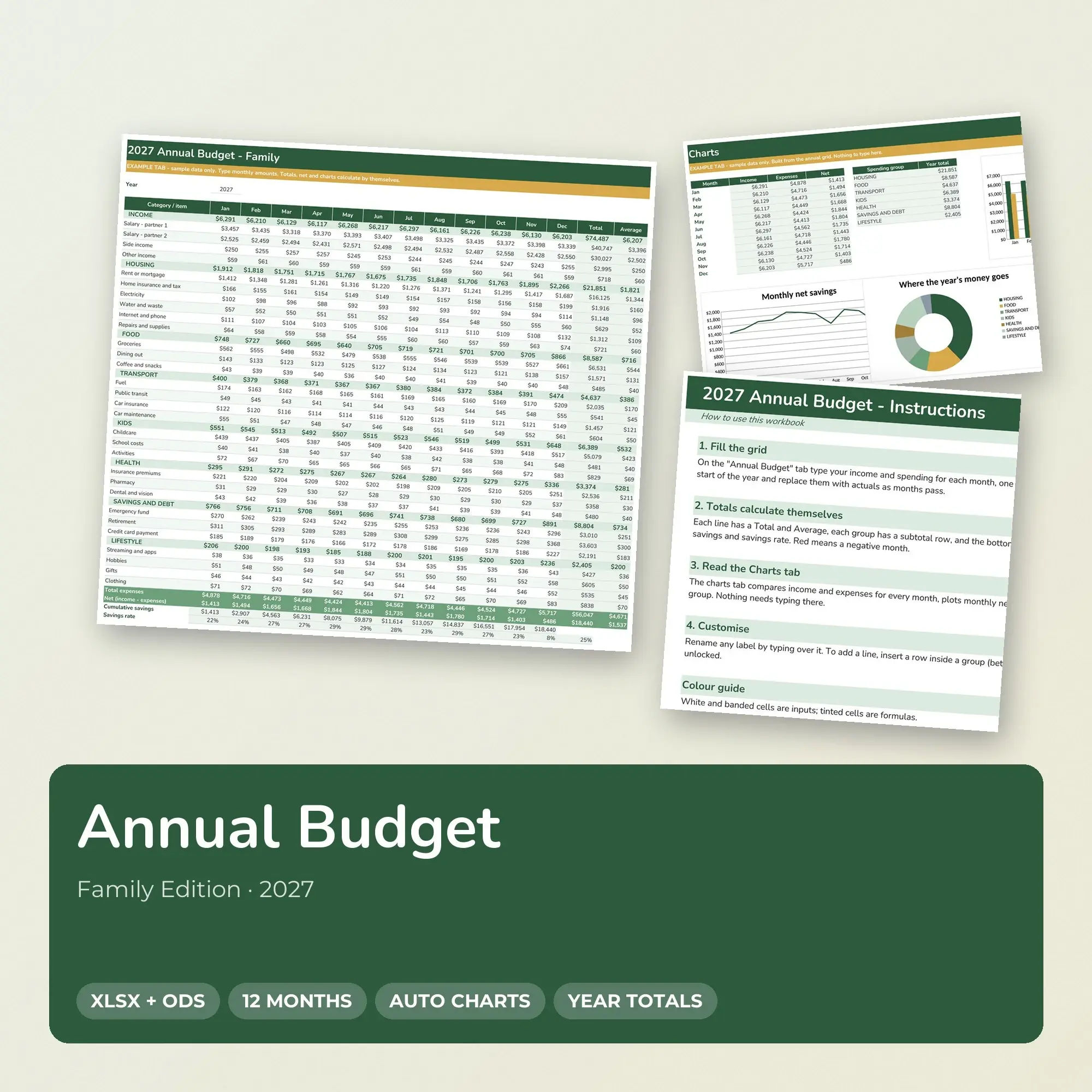 Annual Budget Spreadsheet with Charts, 12-Month Planner 2027 preview