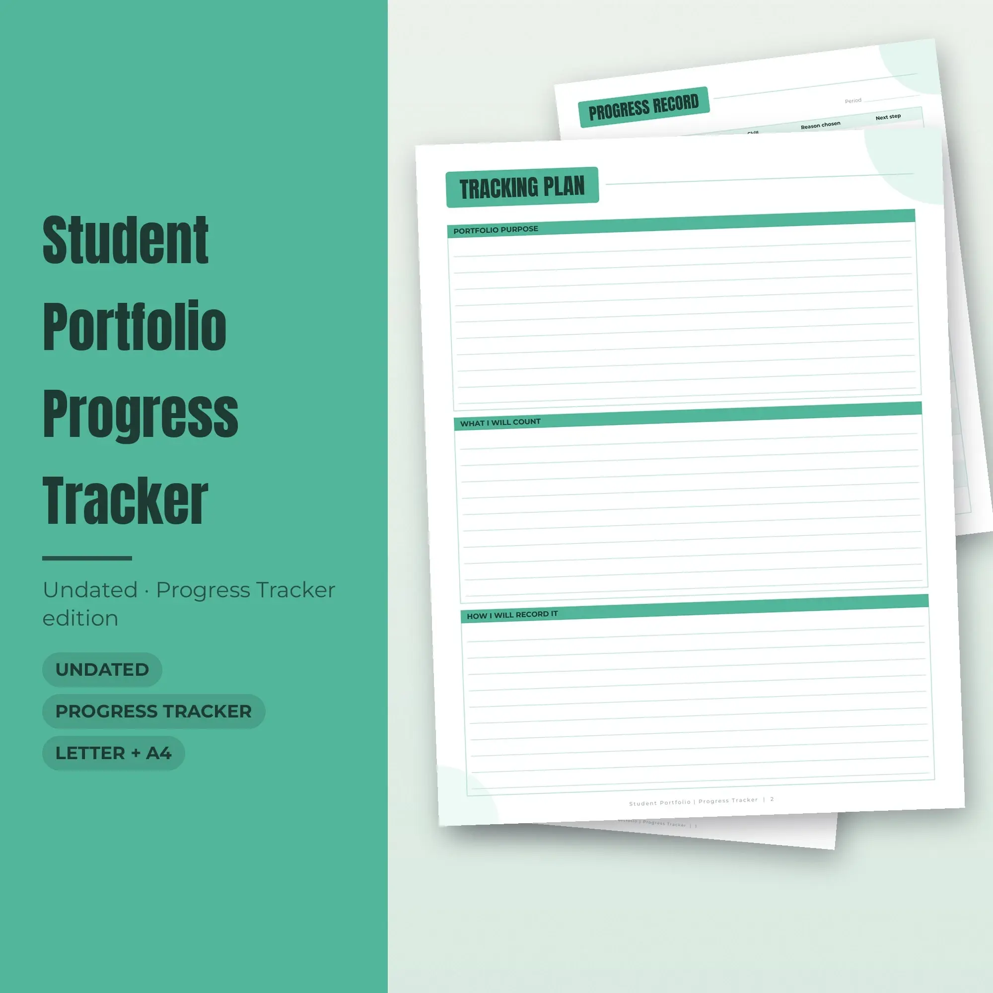 Student Portfolio Progress Tracker Planner PDF - Mint preview