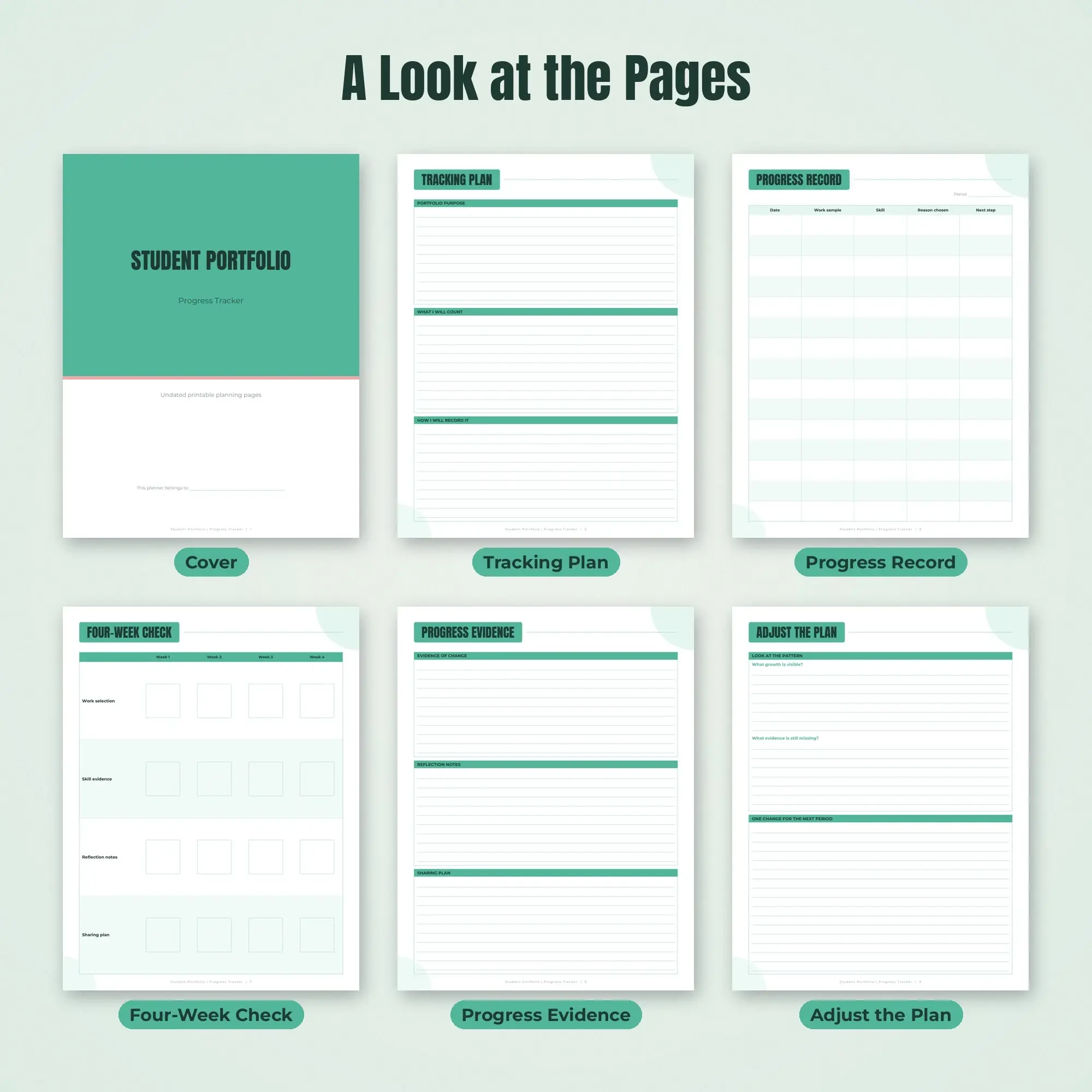 Student Portfolio Progress Tracker Planner PDF - Mint, preview 2 of 2