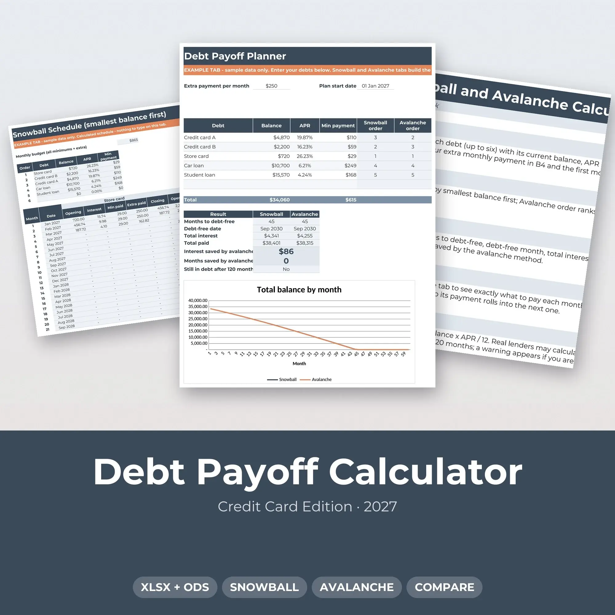 Debt Snowball and Avalanche Calculator Spreadsheet, Payoff Planner preview