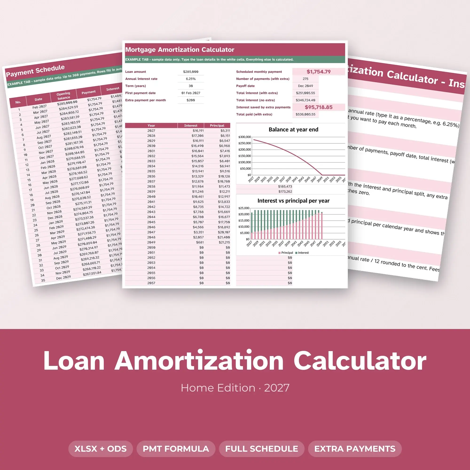 Mortgage Amortization Schedule Spreadsheet, Payment and Payoff Calculator preview