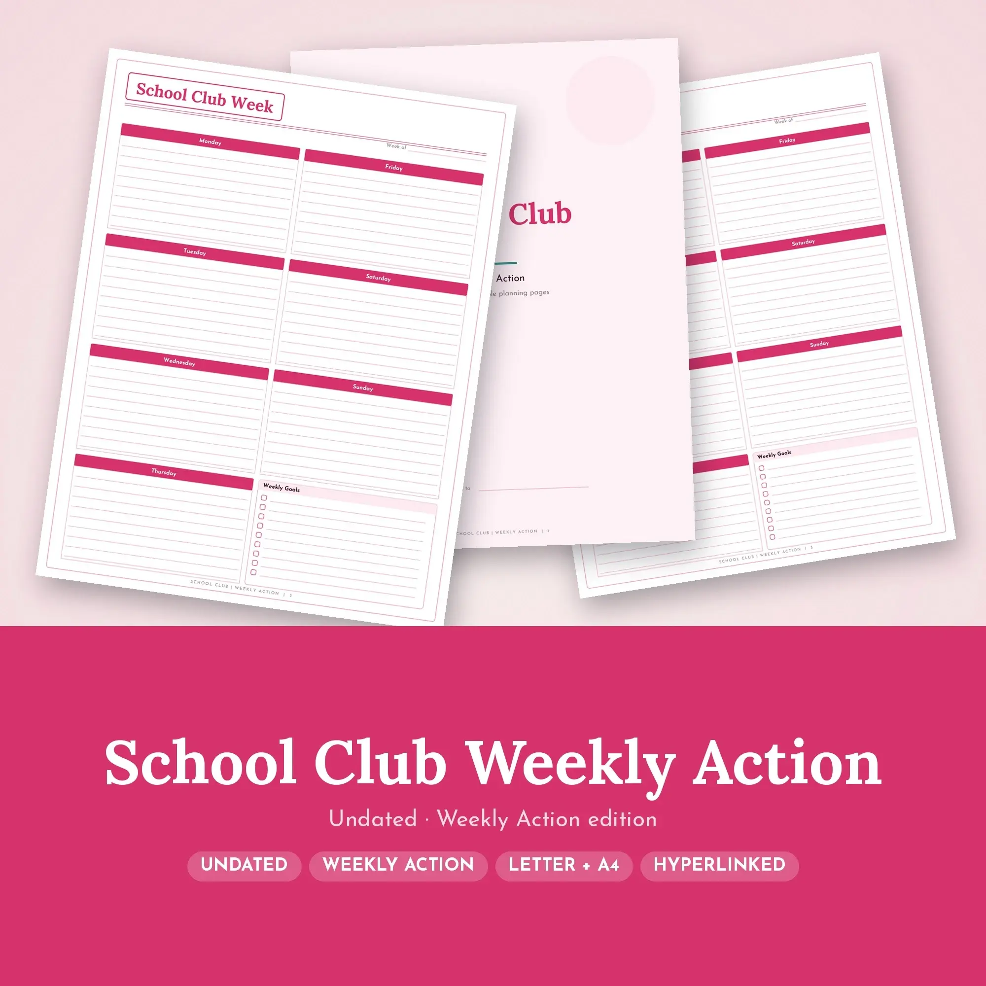 School Club Weekly Action Planner PDF - Raspberry preview