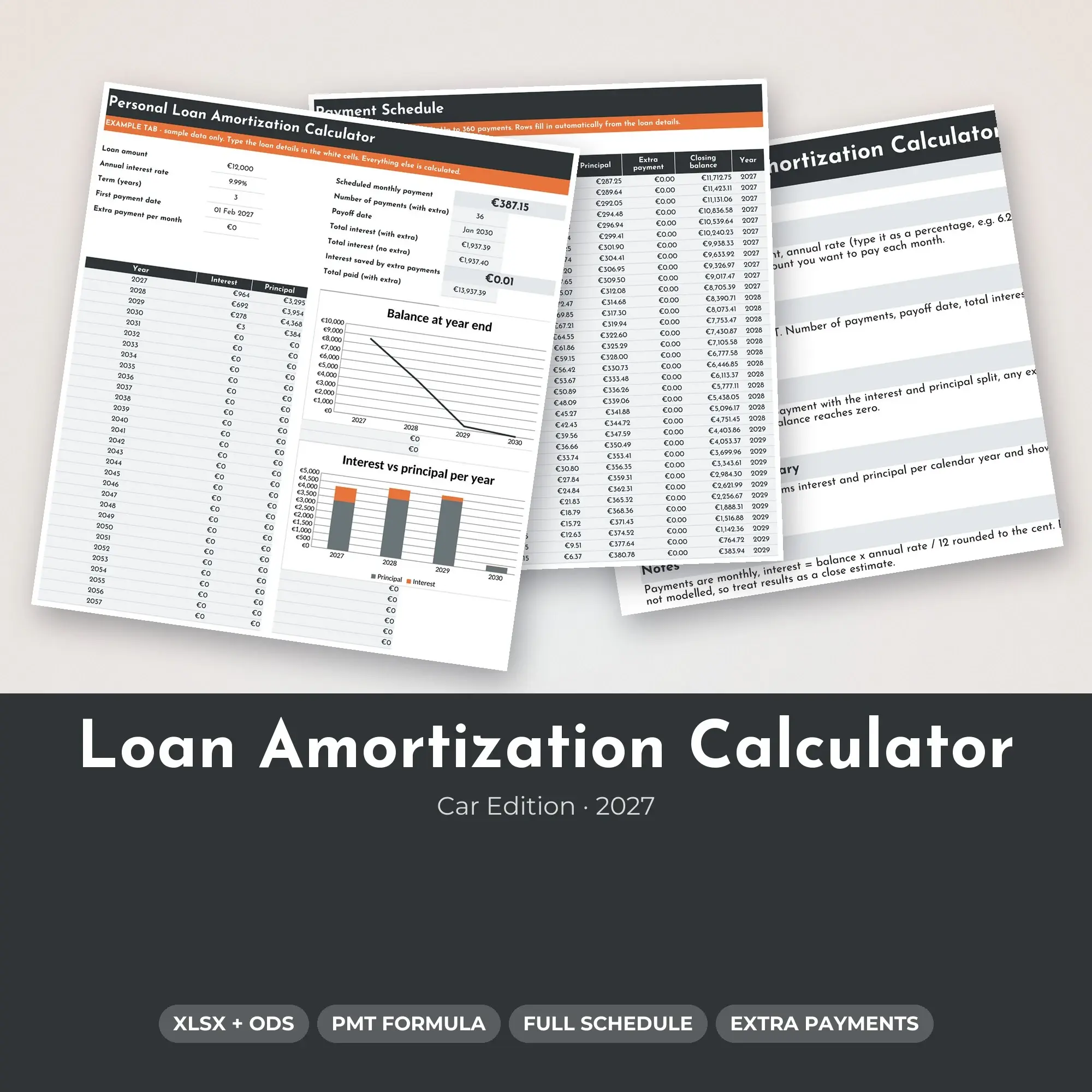 Personal Loan Calculator Template with Extra Payments, Full Payment Schedule preview