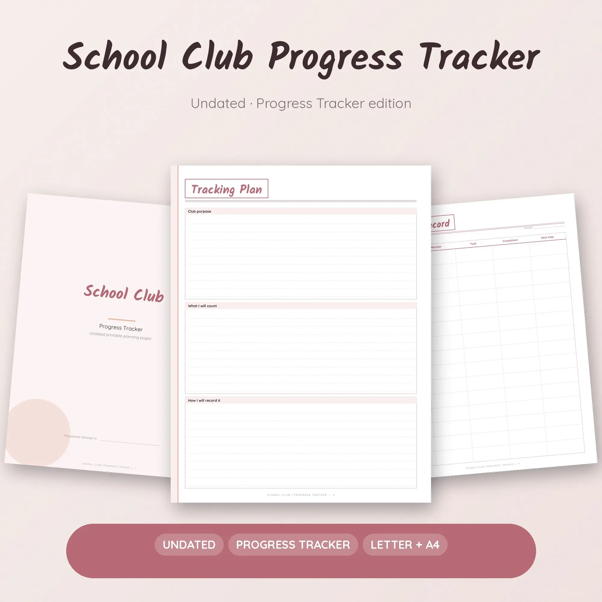 School Club Progress Tracker Planner PDF - Dusty Rose preview
