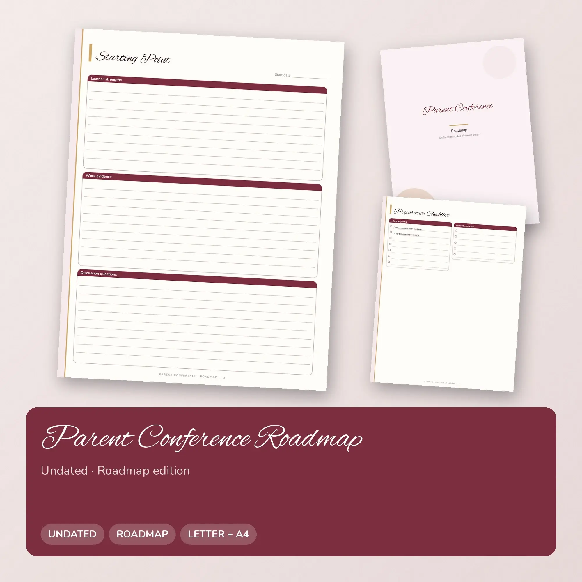 Parent Conference Roadmap Planner PDF - Burgundy preview