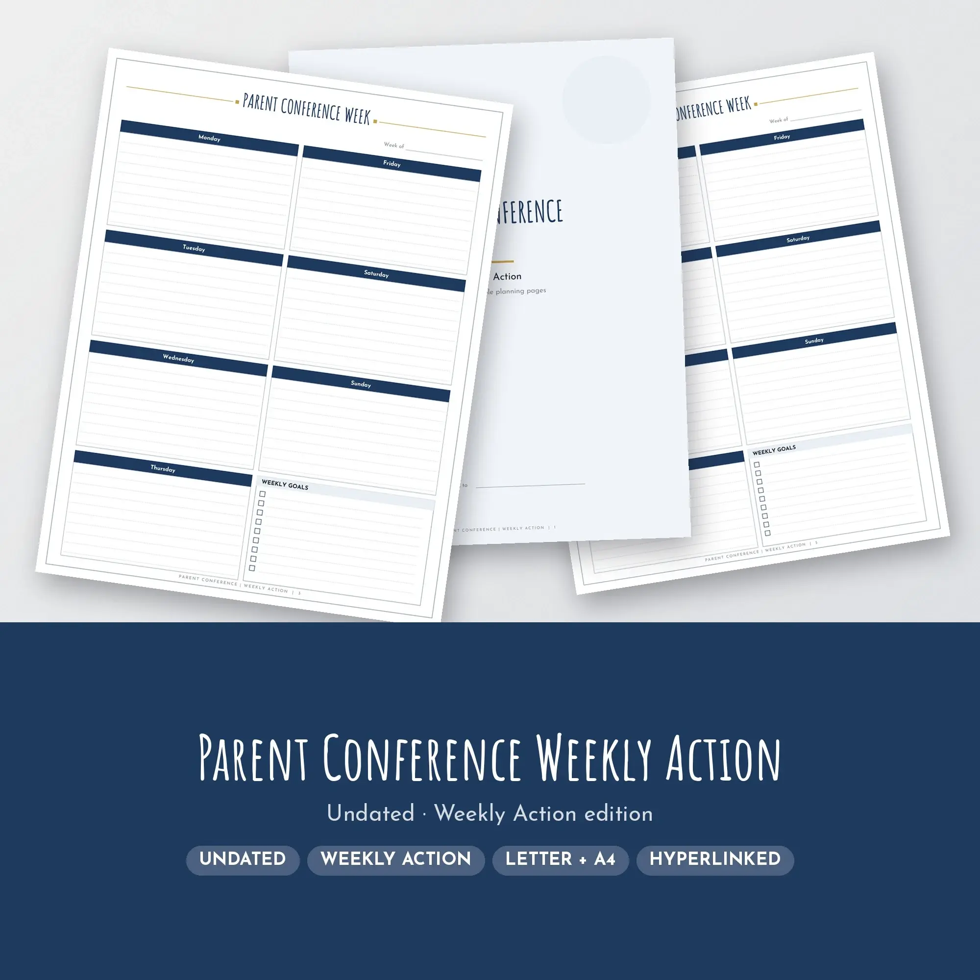 Parent Conference Weekly Action Planner PDF - Navy preview