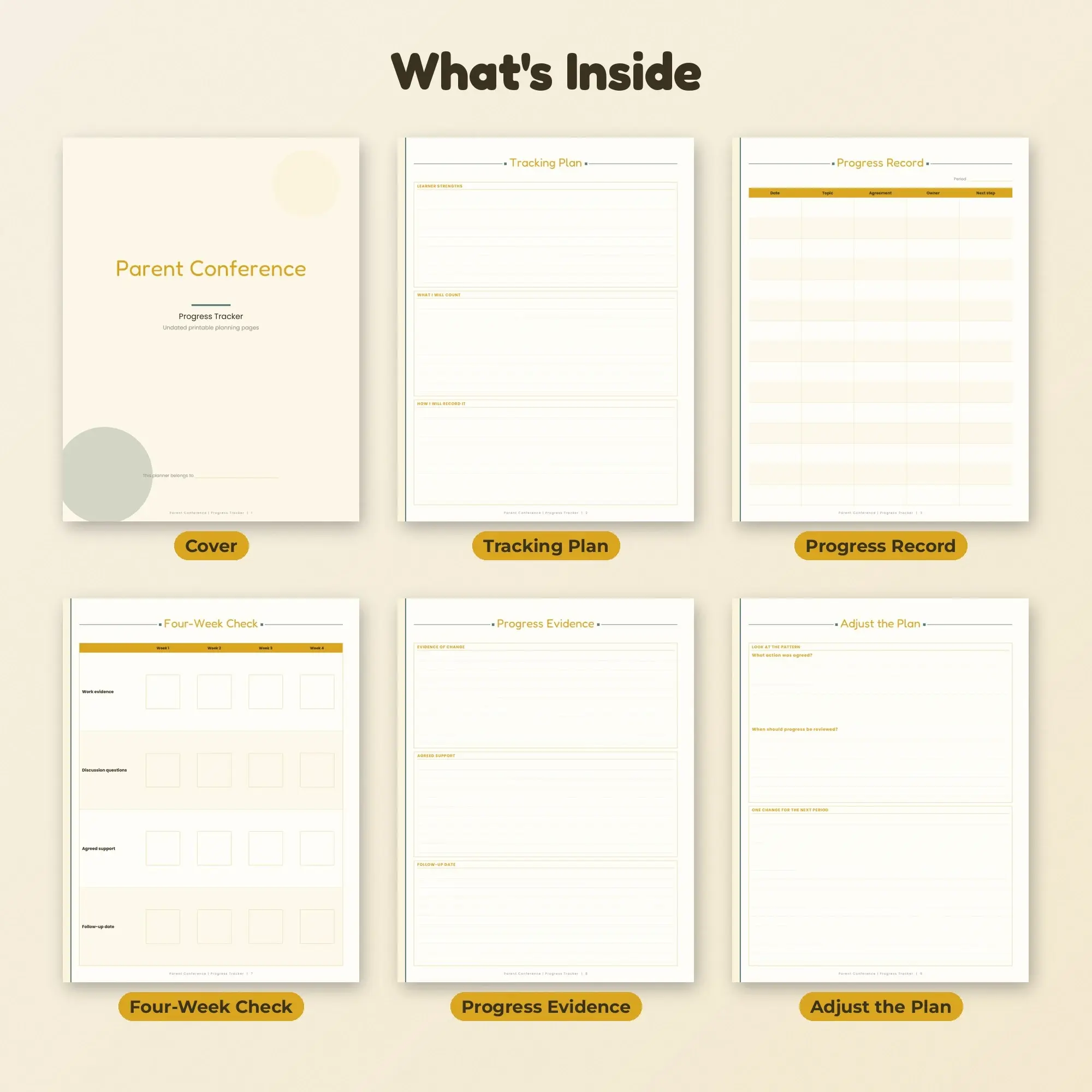 Parent Conference Progress Tracker Planner PDF - Mustard, preview 2 of 2