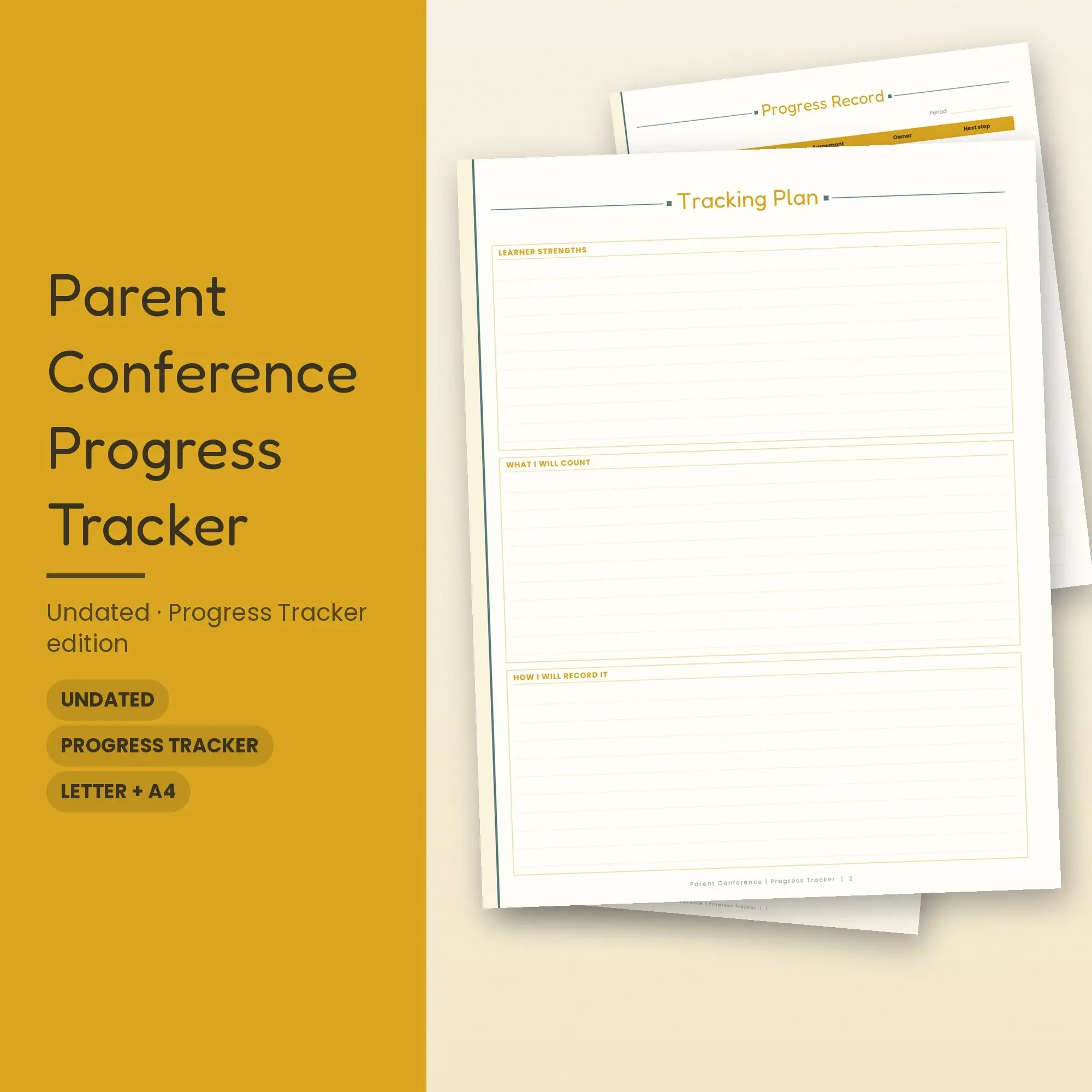 Parent Conference Progress Tracker Planner PDF - Mustard, preview 1 of 2