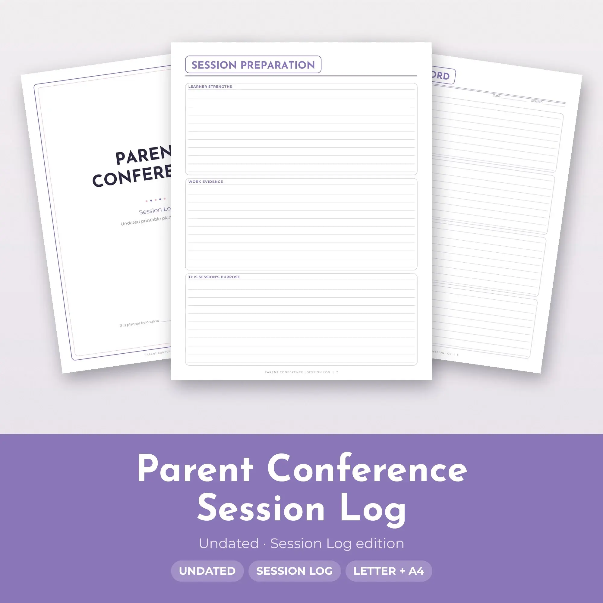 Parent Conference Session Log Planner PDF - Lavender preview