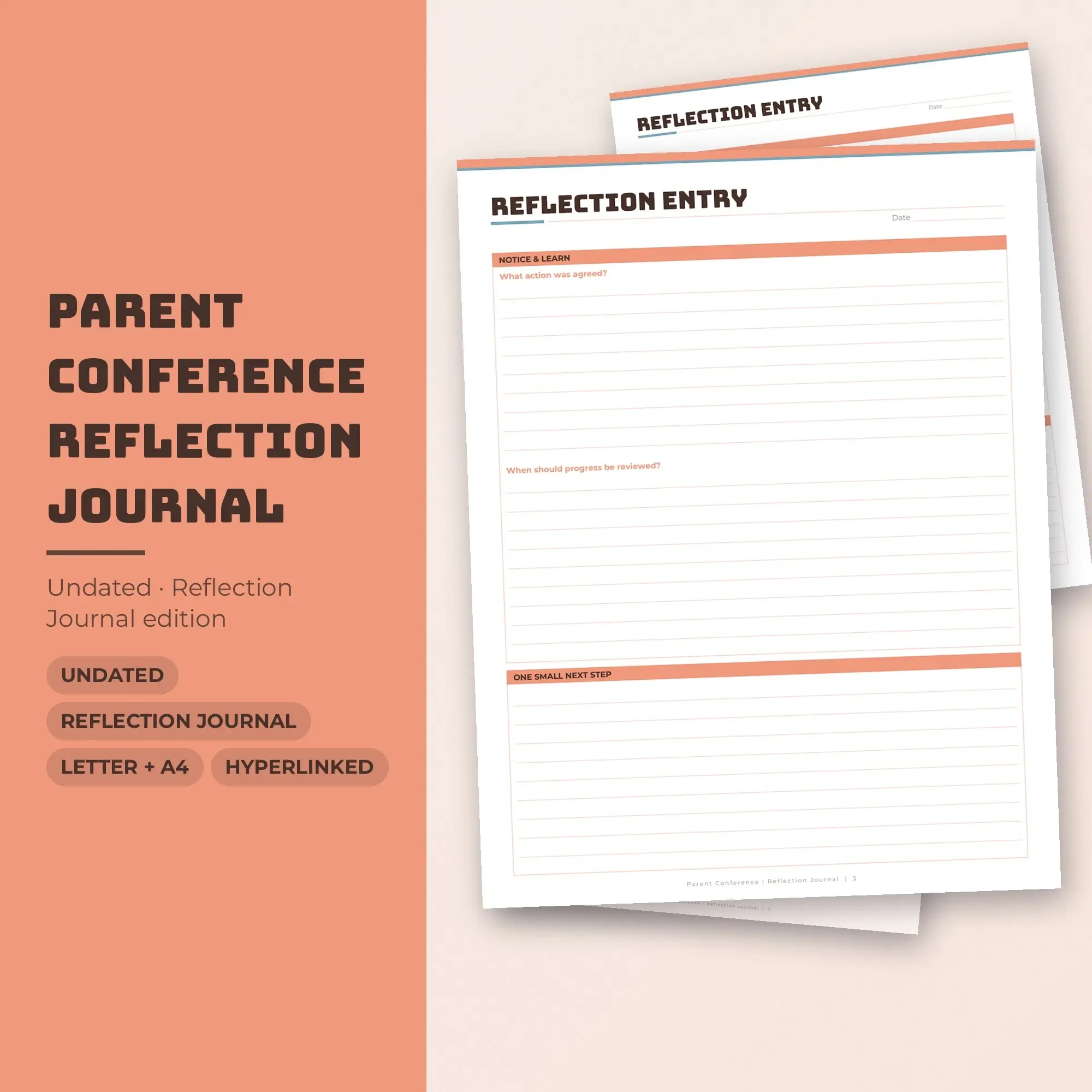 Parent Conference Reflection Journal Planner PDF - Peach preview