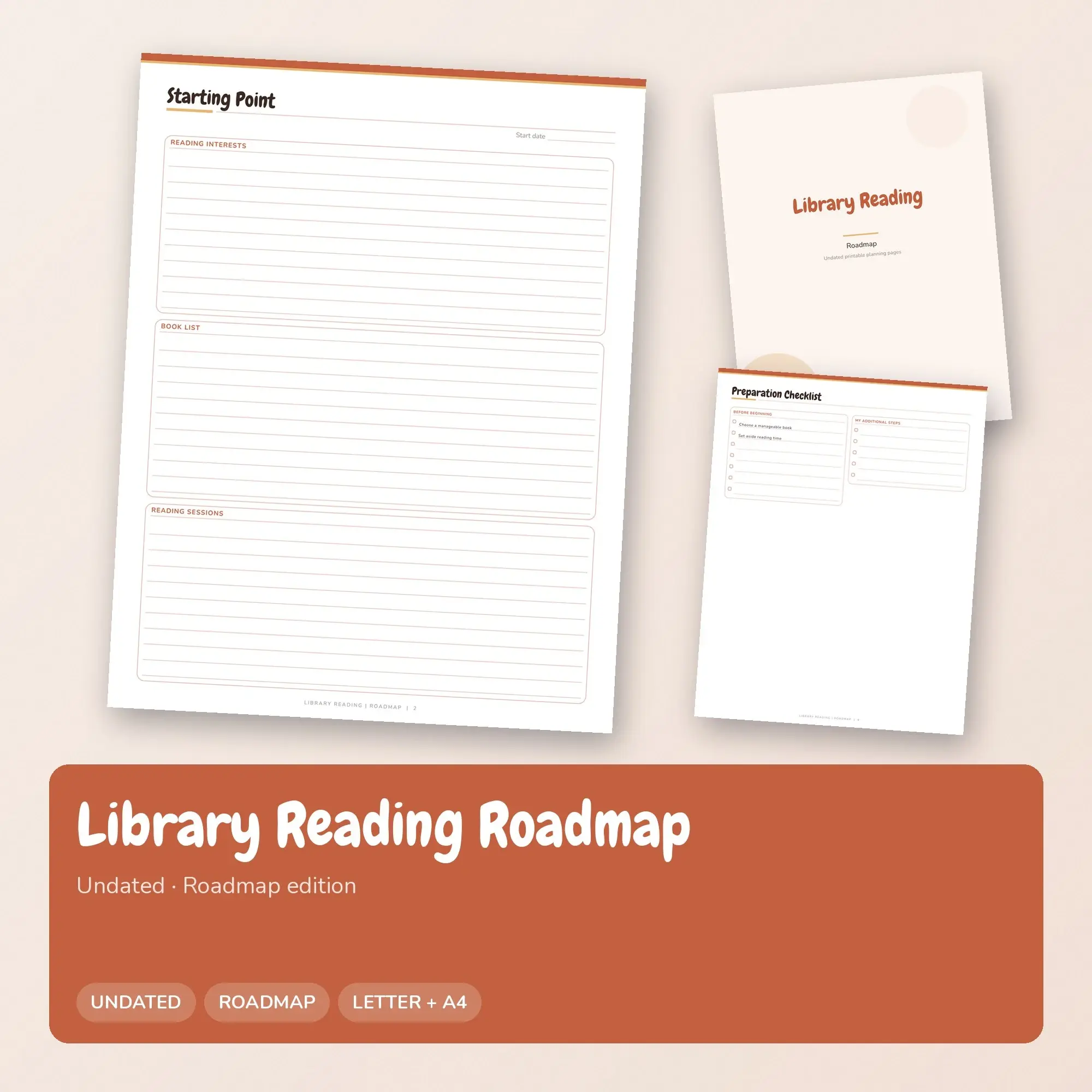 Library Reading Roadmap Planner PDF - Terracotta preview