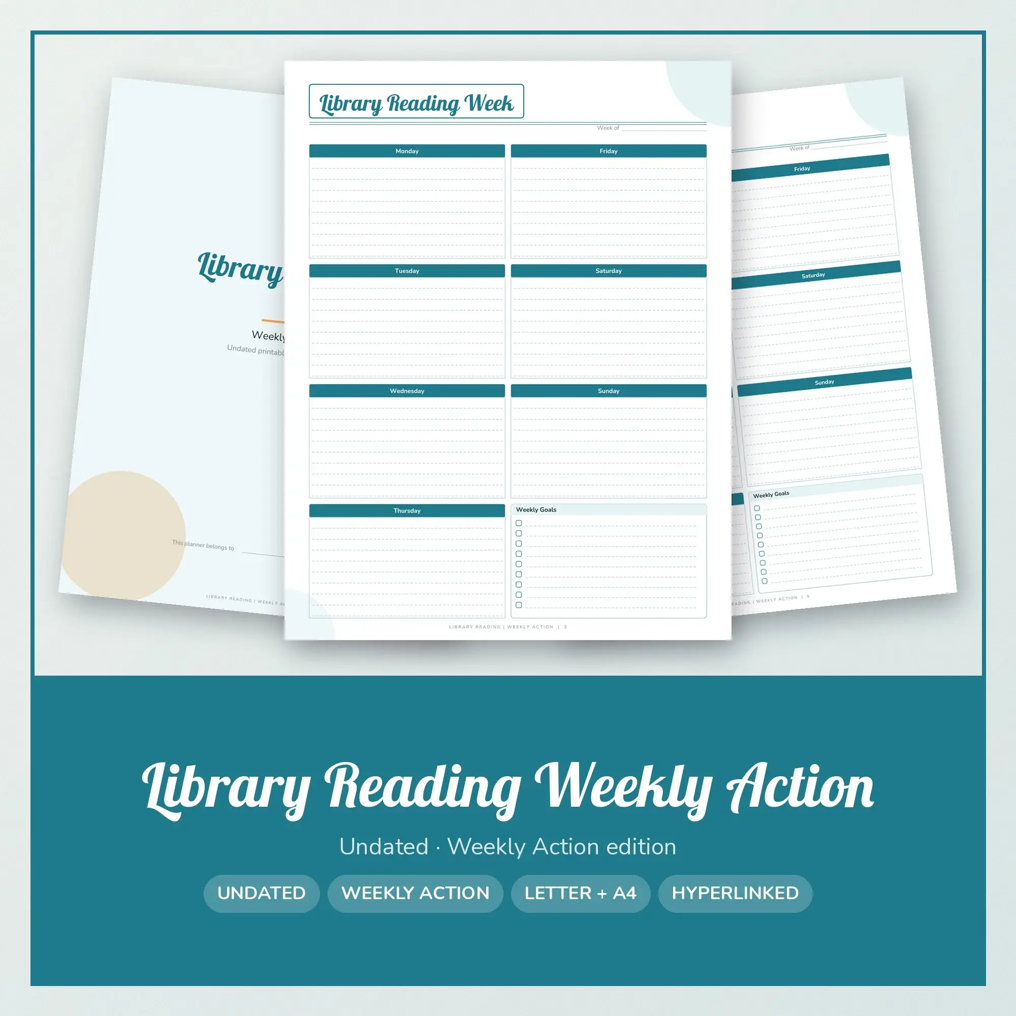 Library Reading Weekly Action Planner PDF - Ocean Teal preview