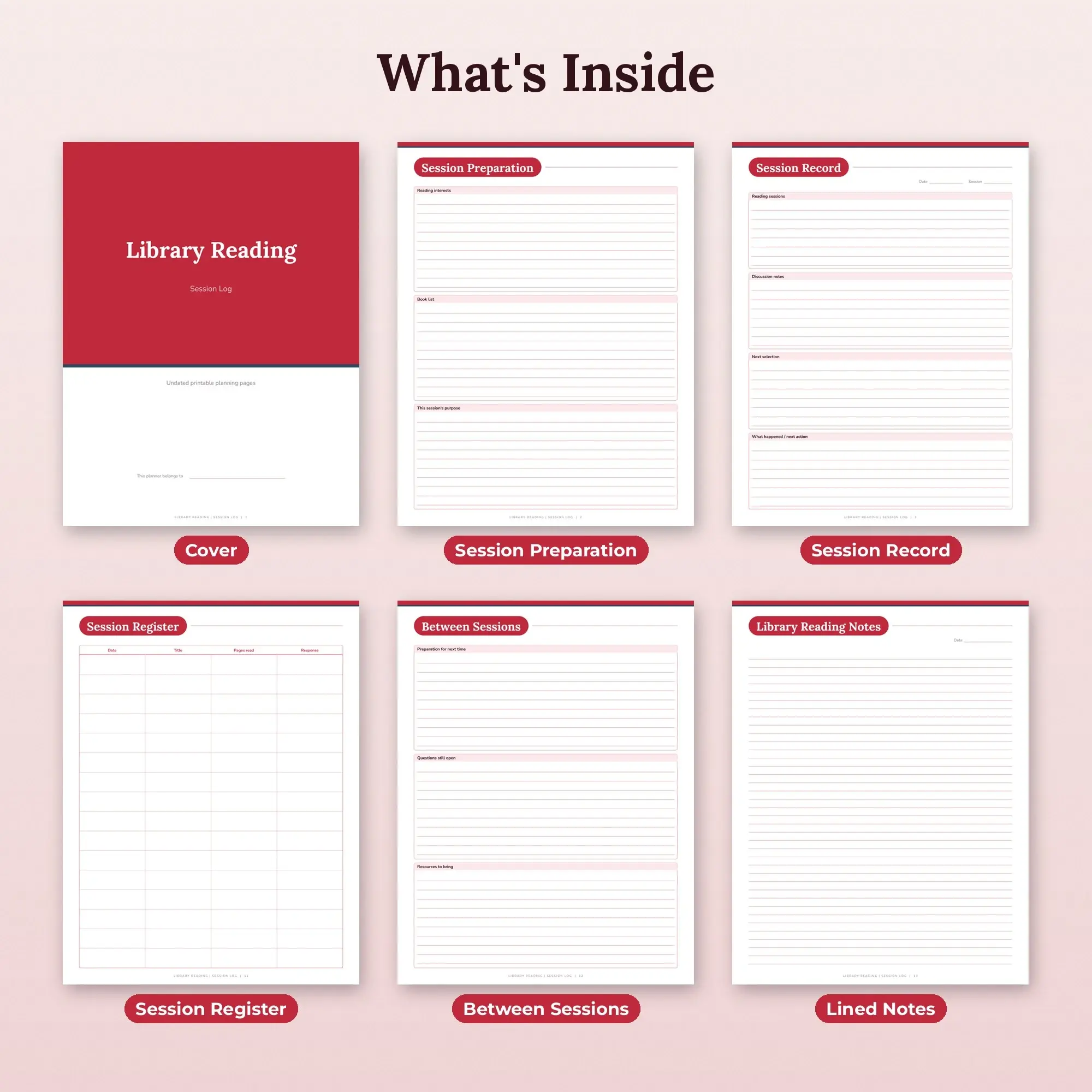 Library Reading Session Log Planner PDF - Cherry, preview 2 of 2