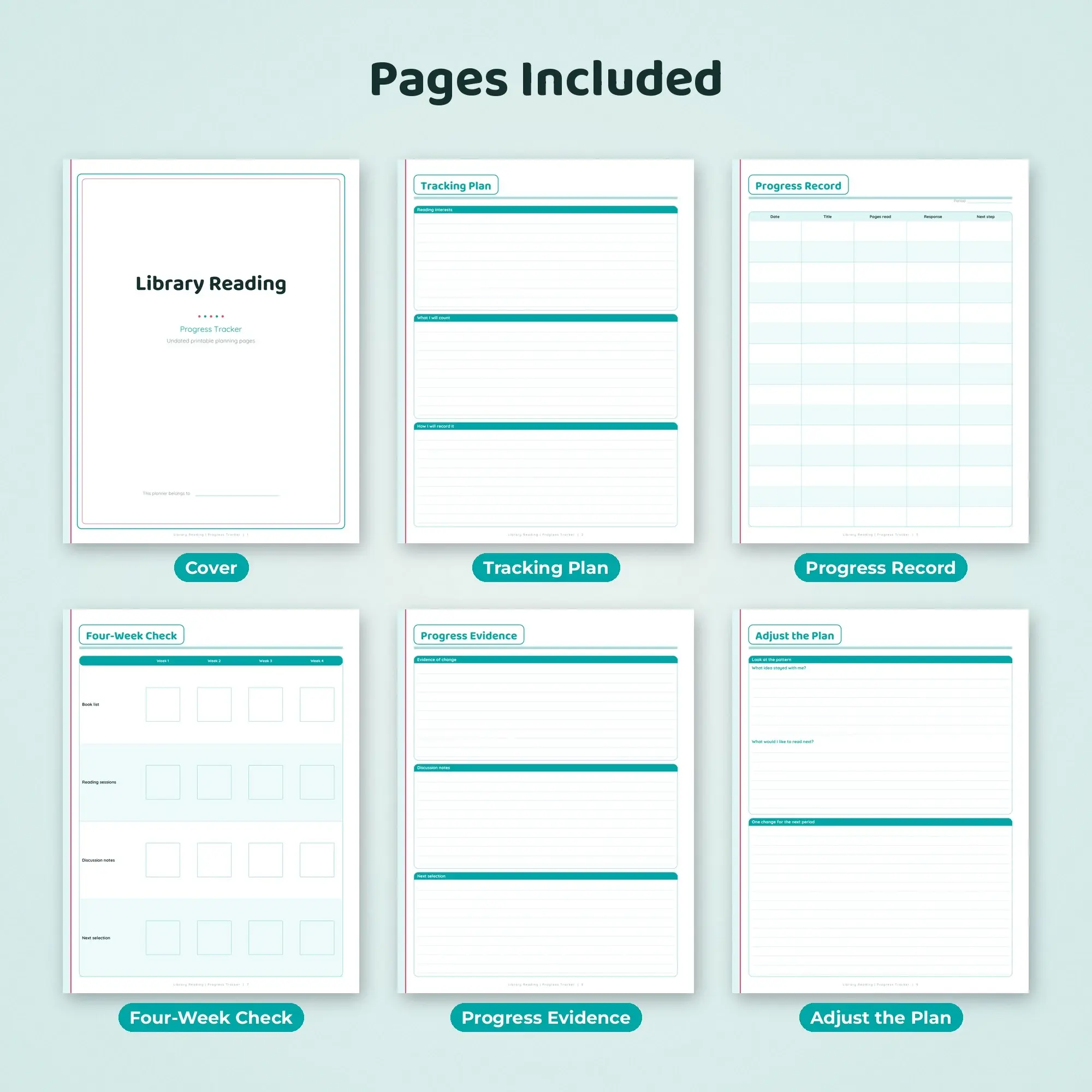 Library Reading Progress Tracker Planner PDF - Aqua, preview 2 of 2