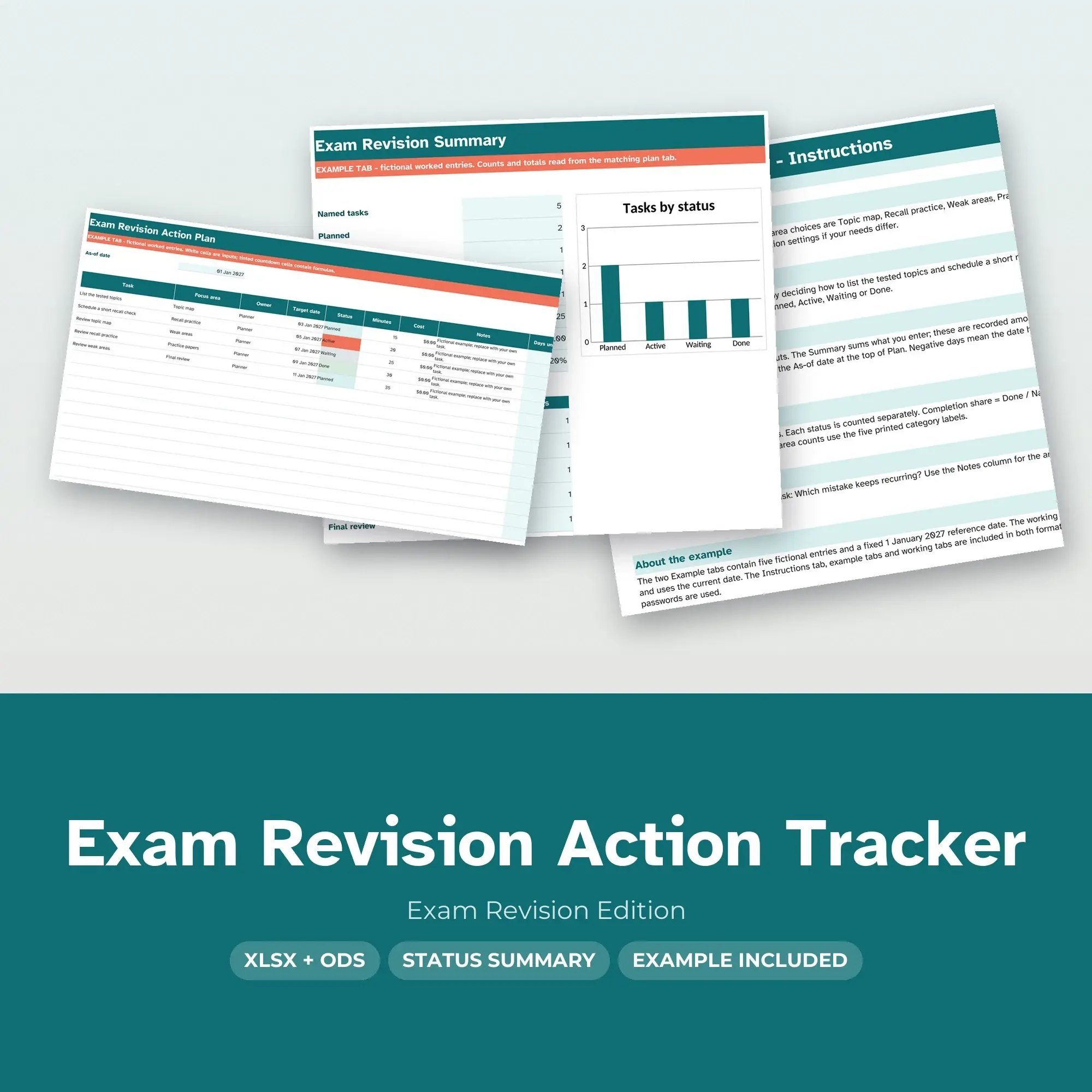 Exam Revision Action Tracker Spreadsheet, XLSX + ODS preview